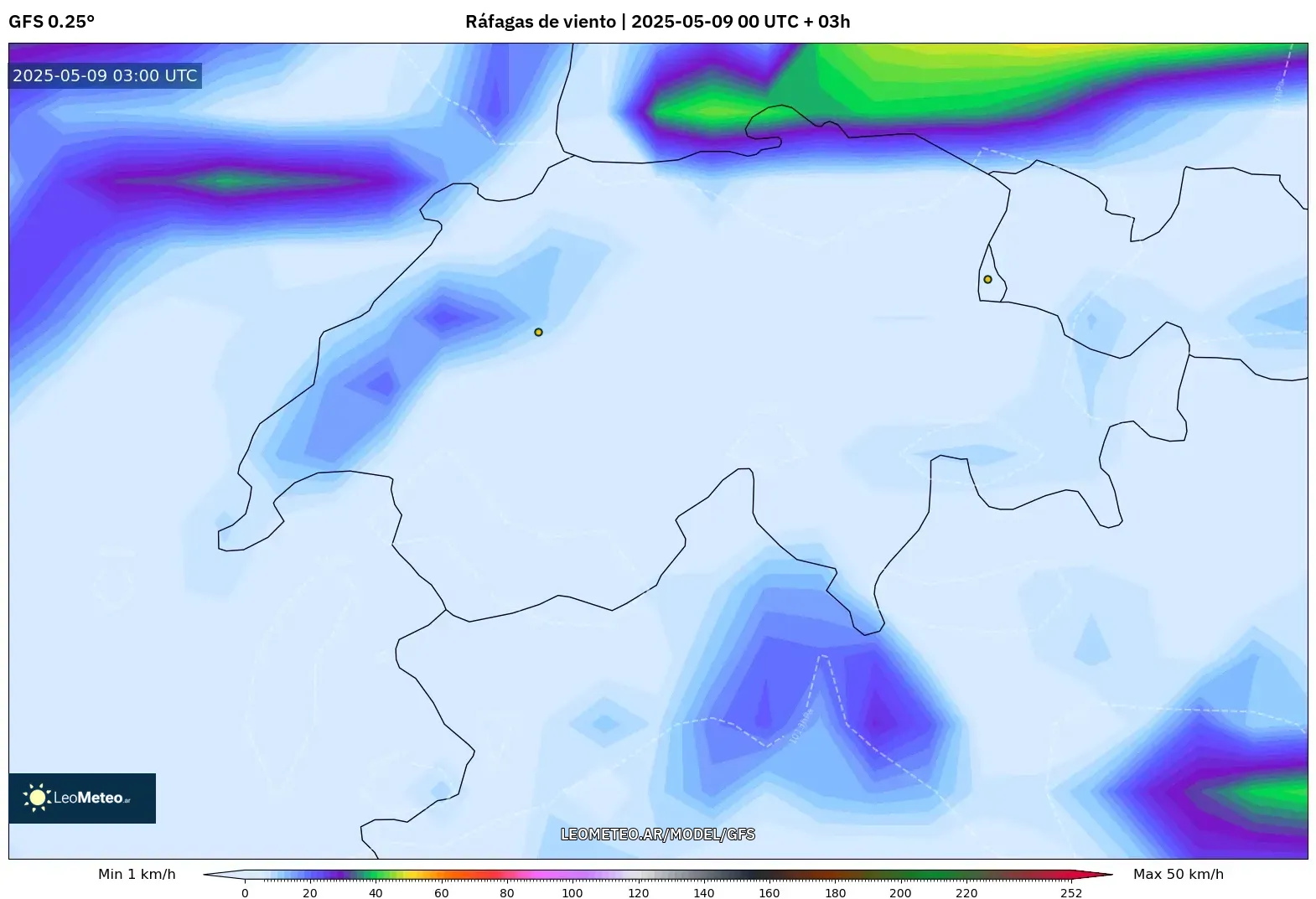 GFS - Suiza, Ráfagas de viento GFS - Suiza, Ráfagas de viento