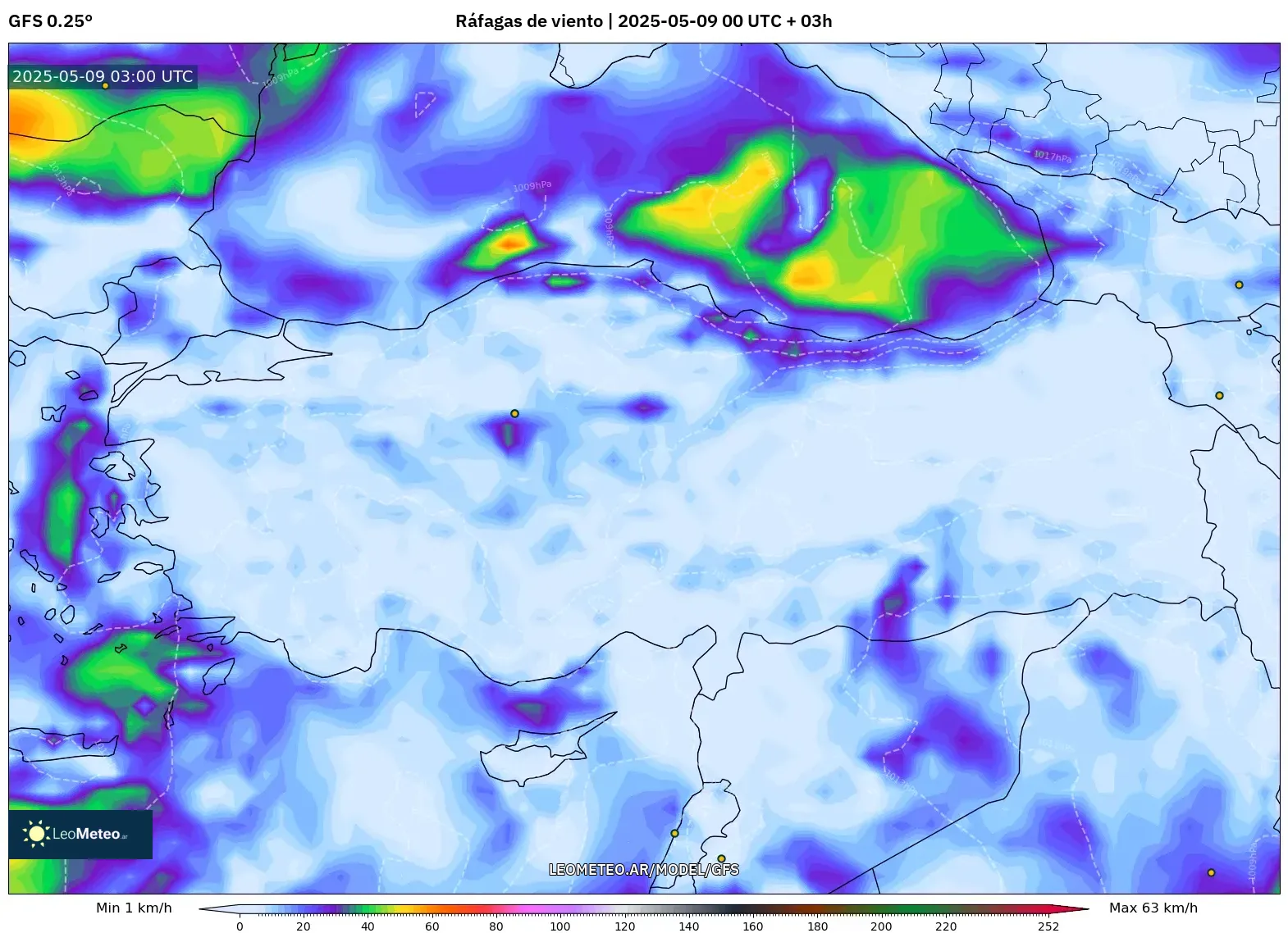 GFS - Turquía, Ráfagas de viento GFS - Turquía, Ráfagas de viento