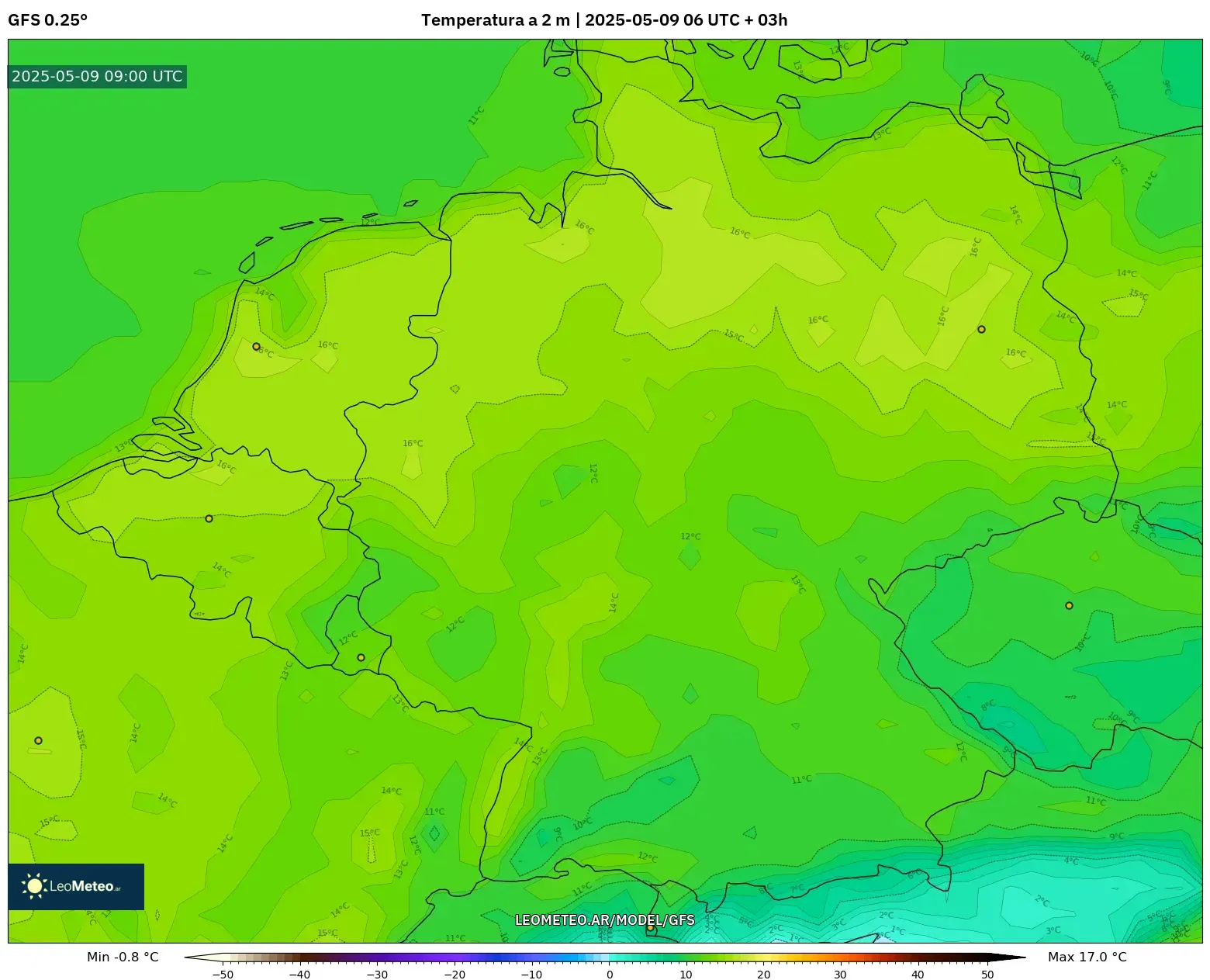 GFS - Alemania, Temperatura a 2 m GFS - Alemania, Temperatura a 2 m