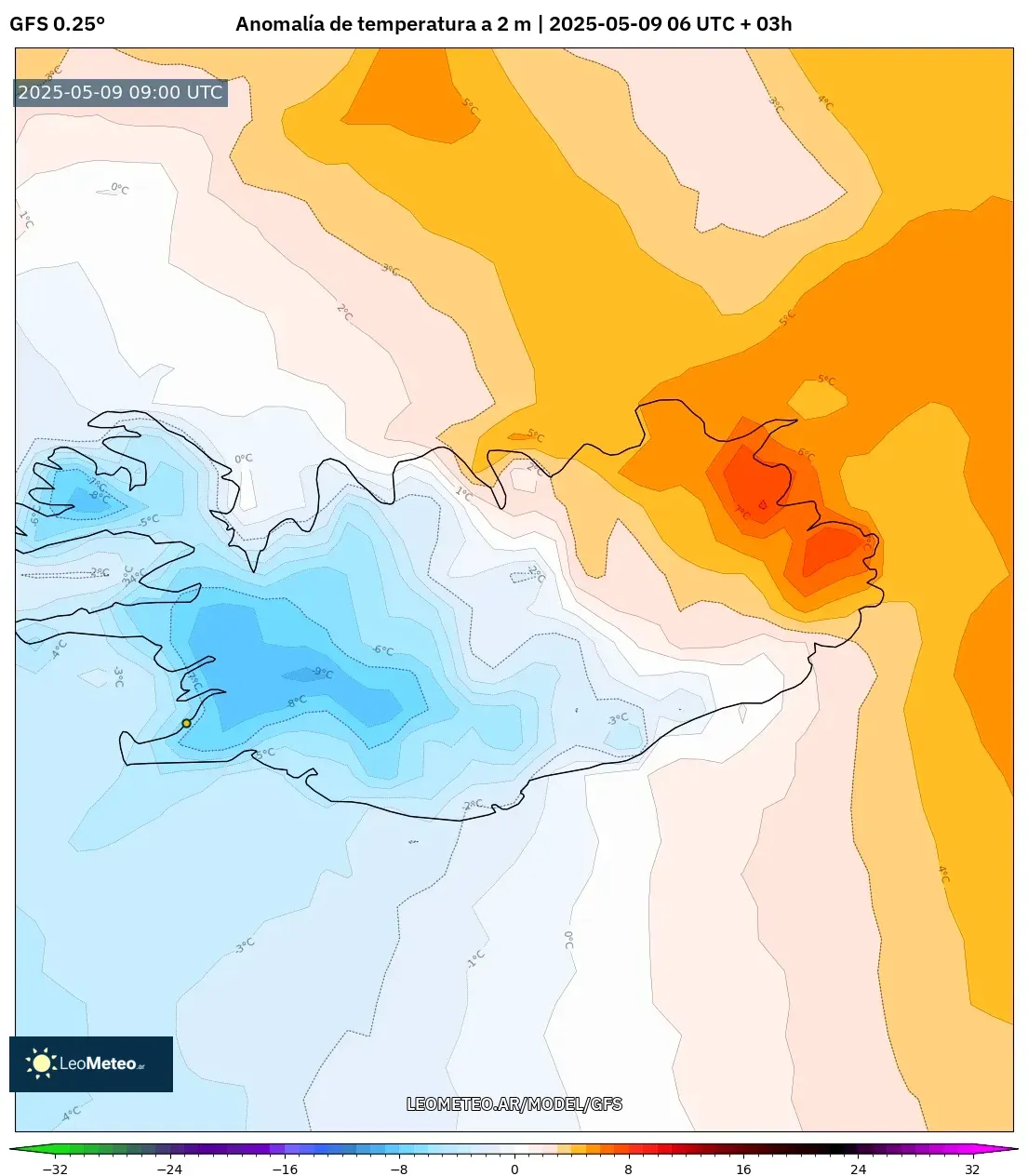 GFS - Argentina, Anomalía de temperatura a 2 m GFS - Argentina, Anomalía de temperatura a 2 m