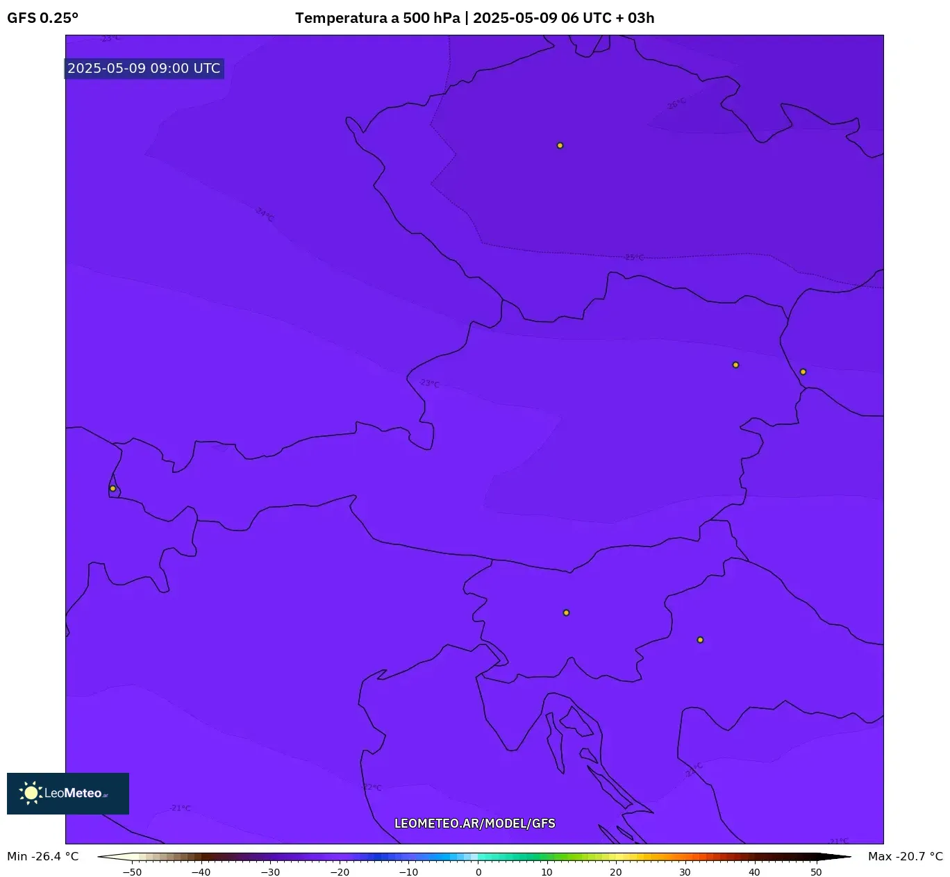 GFS - Austria, Temperatura a 500 hPa GFS - Austria, Temperatura a 500 hPa
