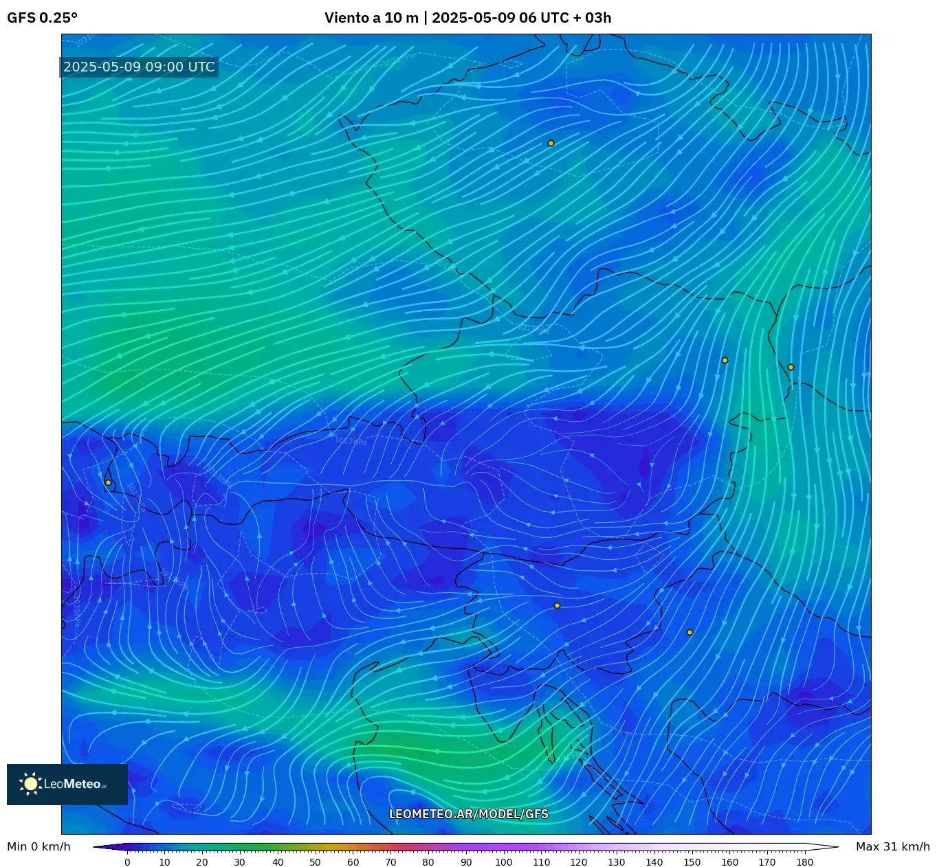 GFS - Austria, Viento a 10 m GFS - Austria, Viento a 10 m