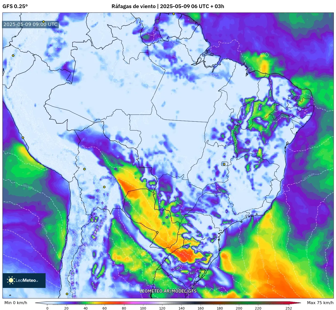 GFS - Brasil, Ráfagas de viento GFS - Brasil, Ráfagas de viento