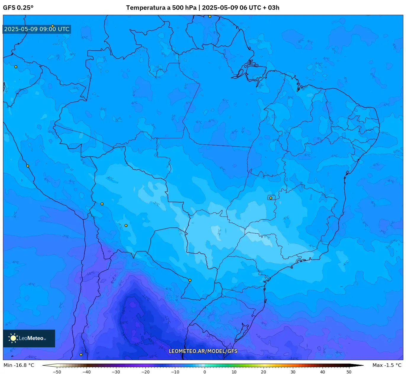 GFS - Brasil, Temperatura a 500 hPa GFS - Brasil, Temperatura a 500 hPa