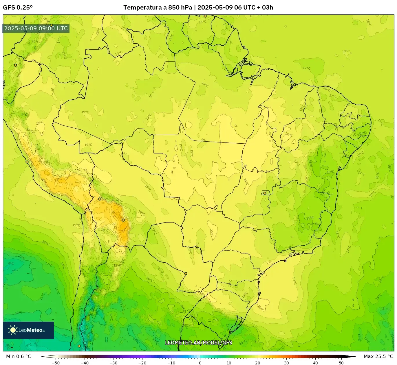 GFS - Brasil, Temperatura a 850 hPa GFS - Brasil, Temperatura a 850 hPa
