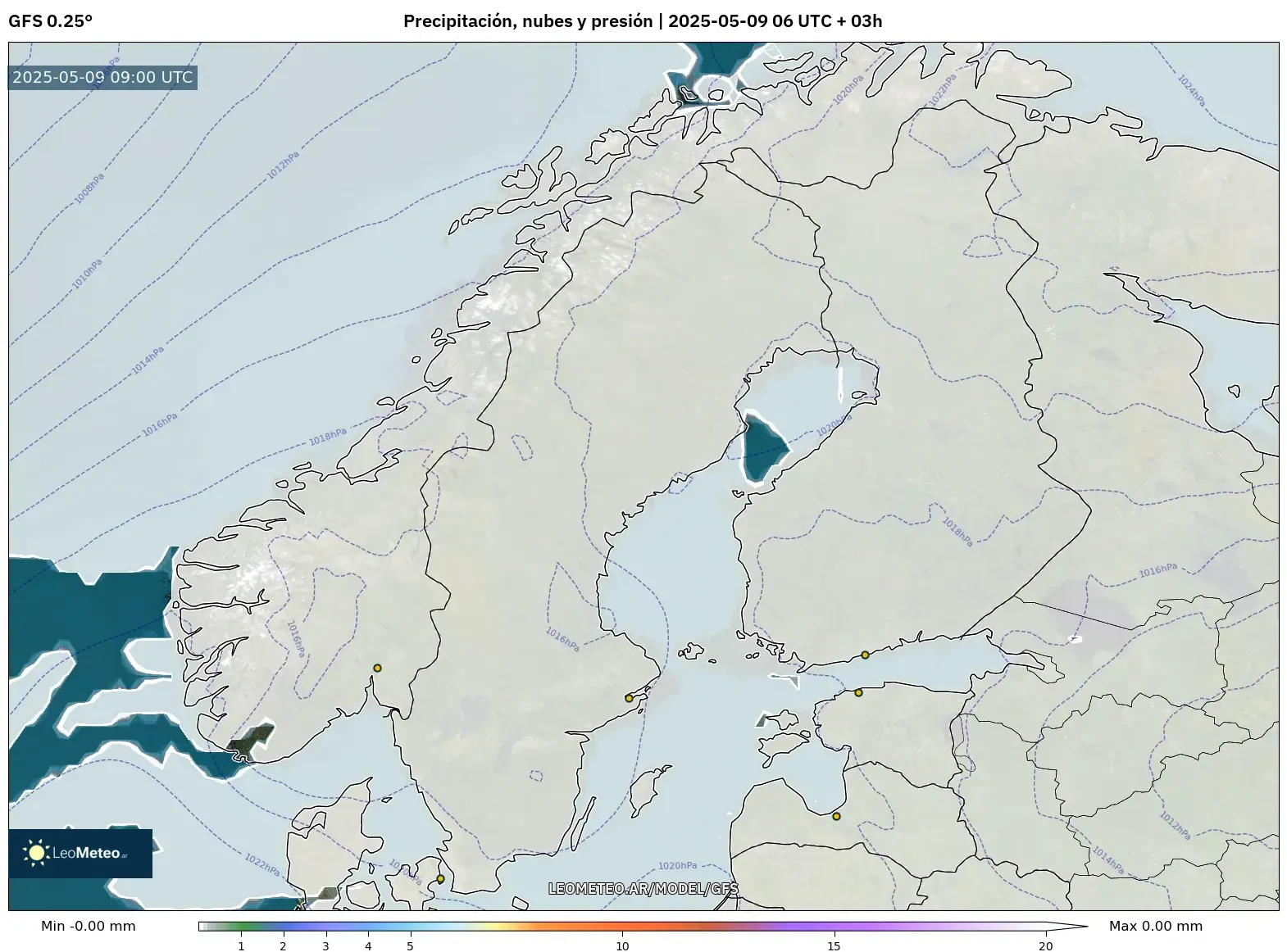 GFS - Escandinavia, Precipitación, nubes y presión GFS - Escandinavia, Precipitación, nubes y presión