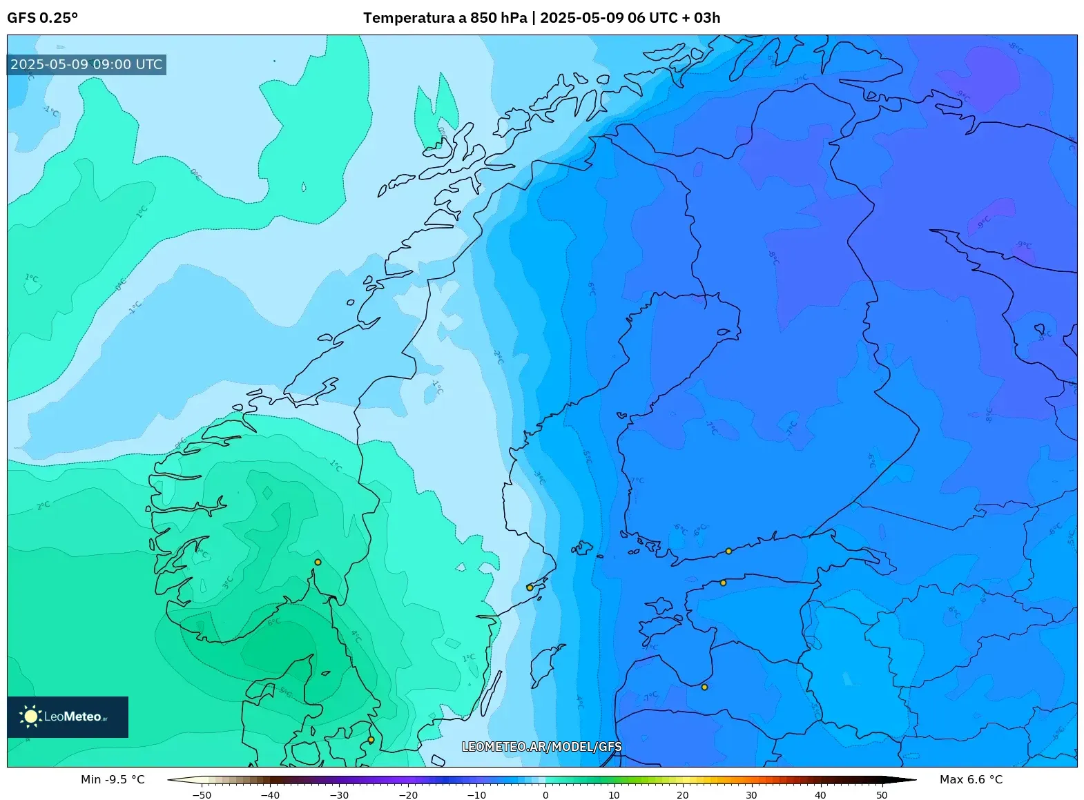 GFS - Escandinavia, Temperatura a 850 hPa GFS - Escandinavia, Temperatura a 850 hPa