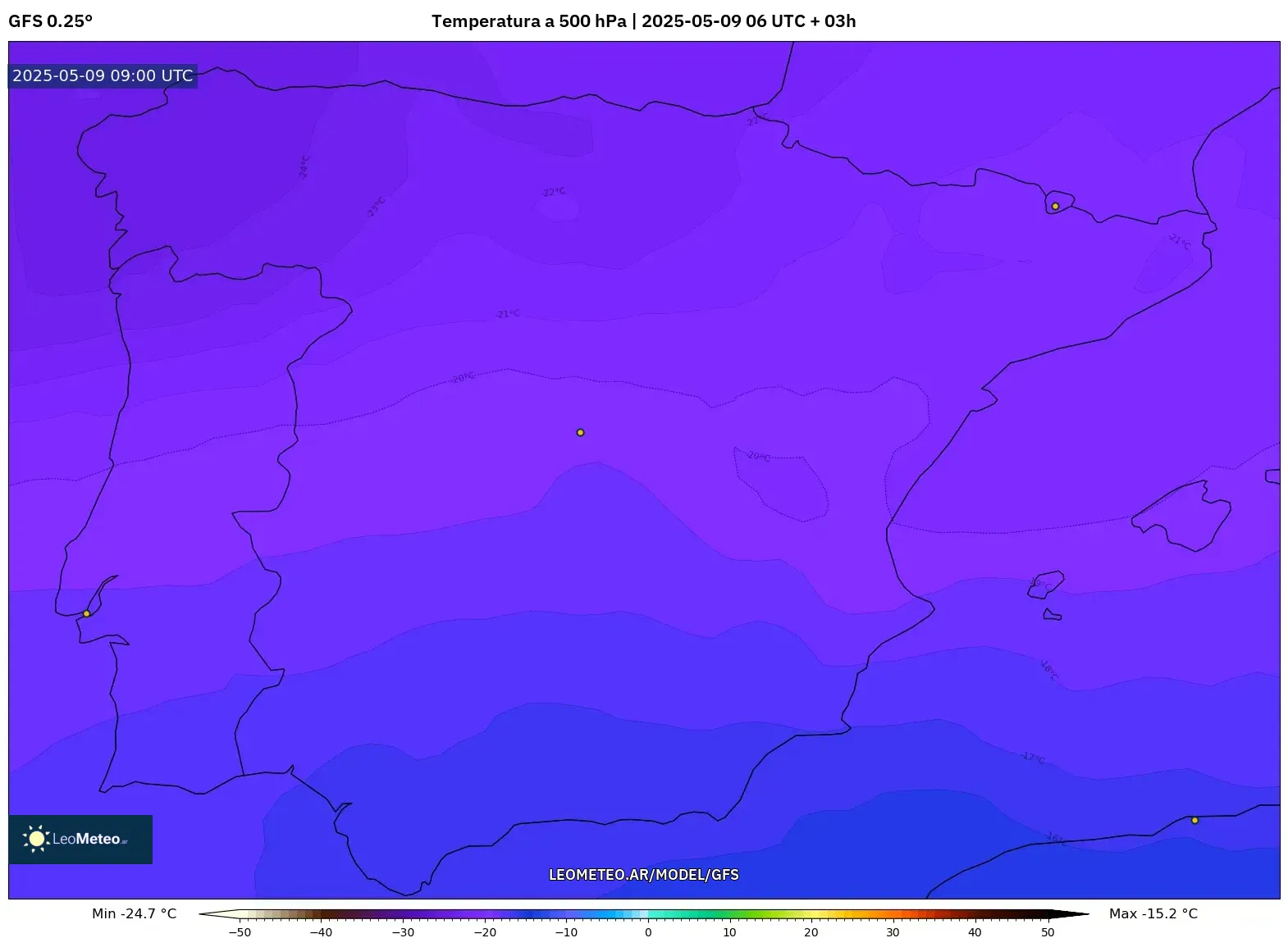 GFS - España, Temperatura a 500 hPa GFS - España, Temperatura a 500 hPa