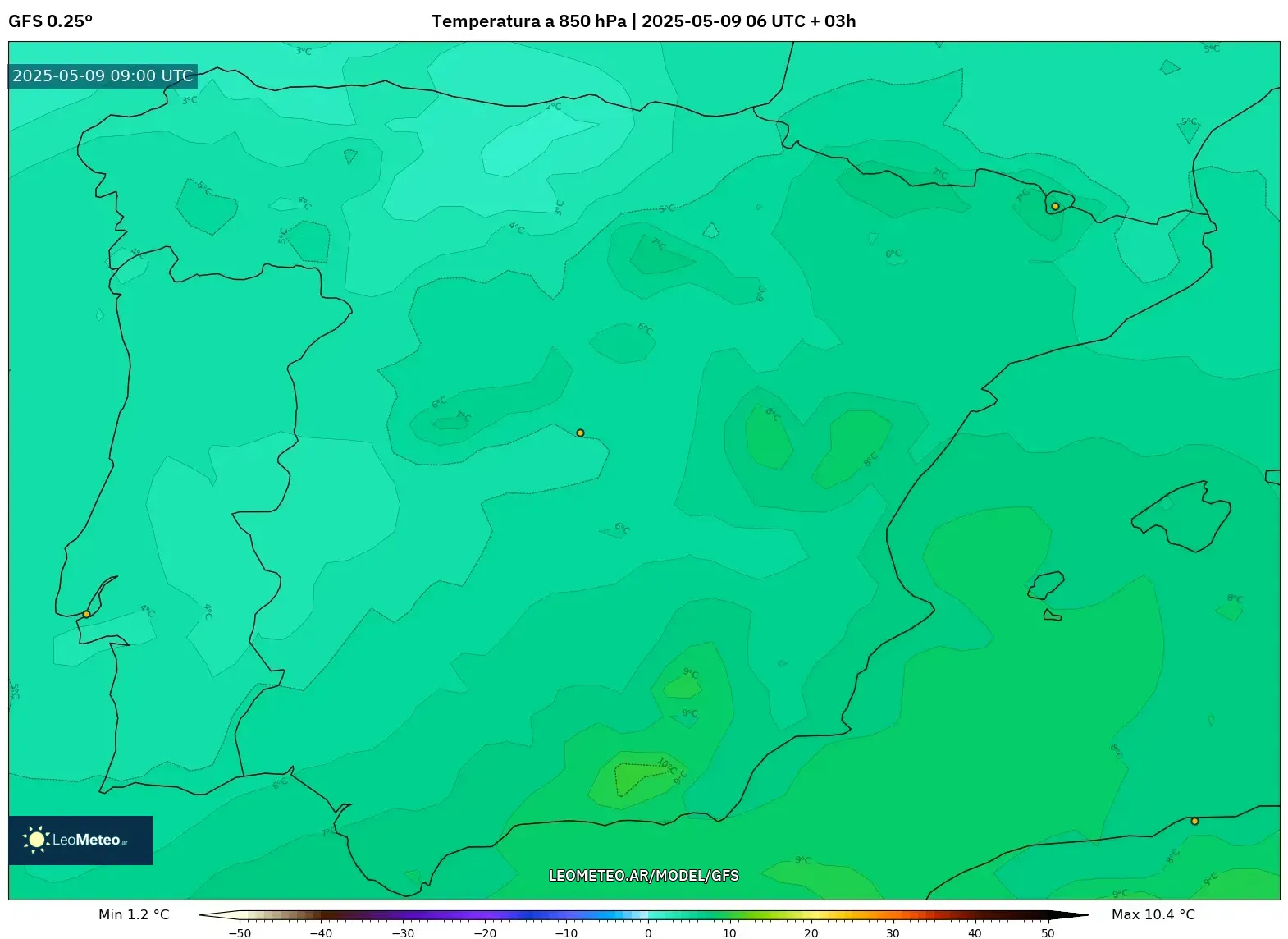 GFS - España, Temperatura a 850 hPa GFS - España, Temperatura a 850 hPa