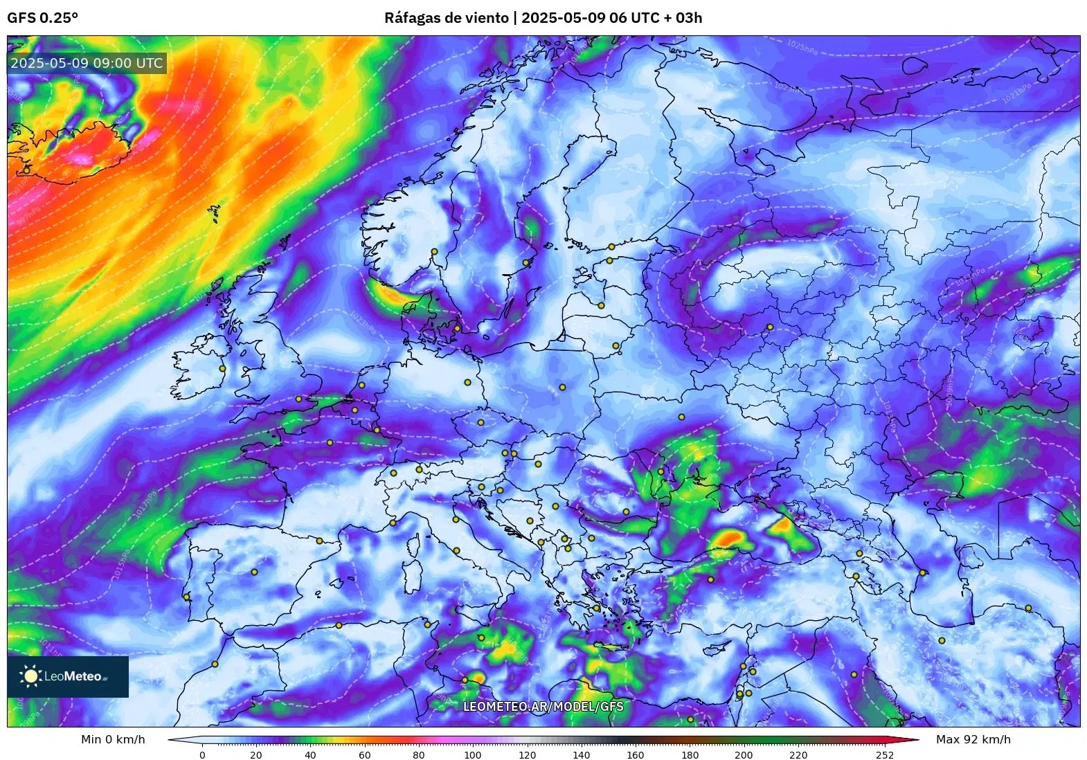 GFS - Europa, Ráfagas de viento