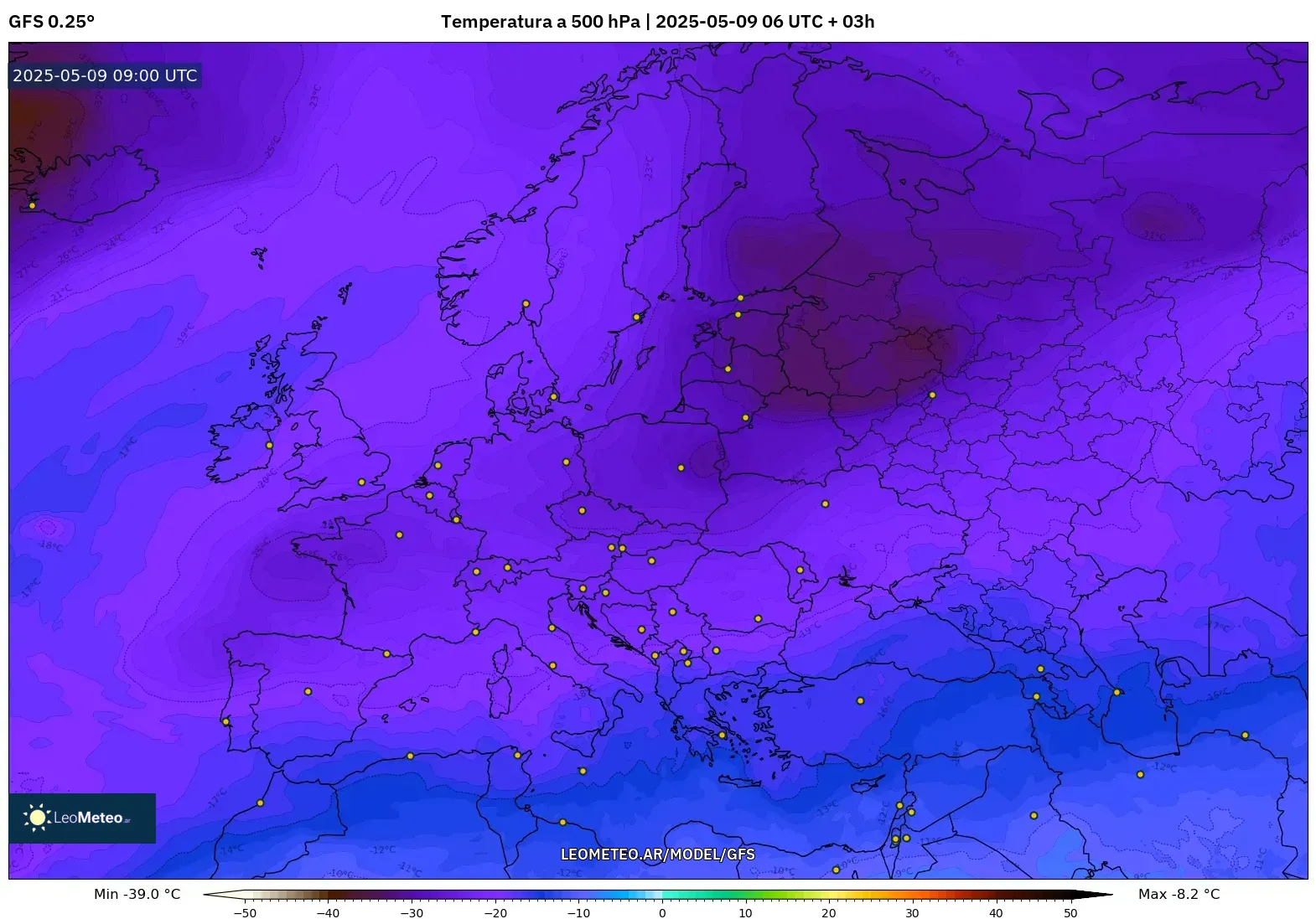 GFS - Europa, Temperatura a 500 hPa