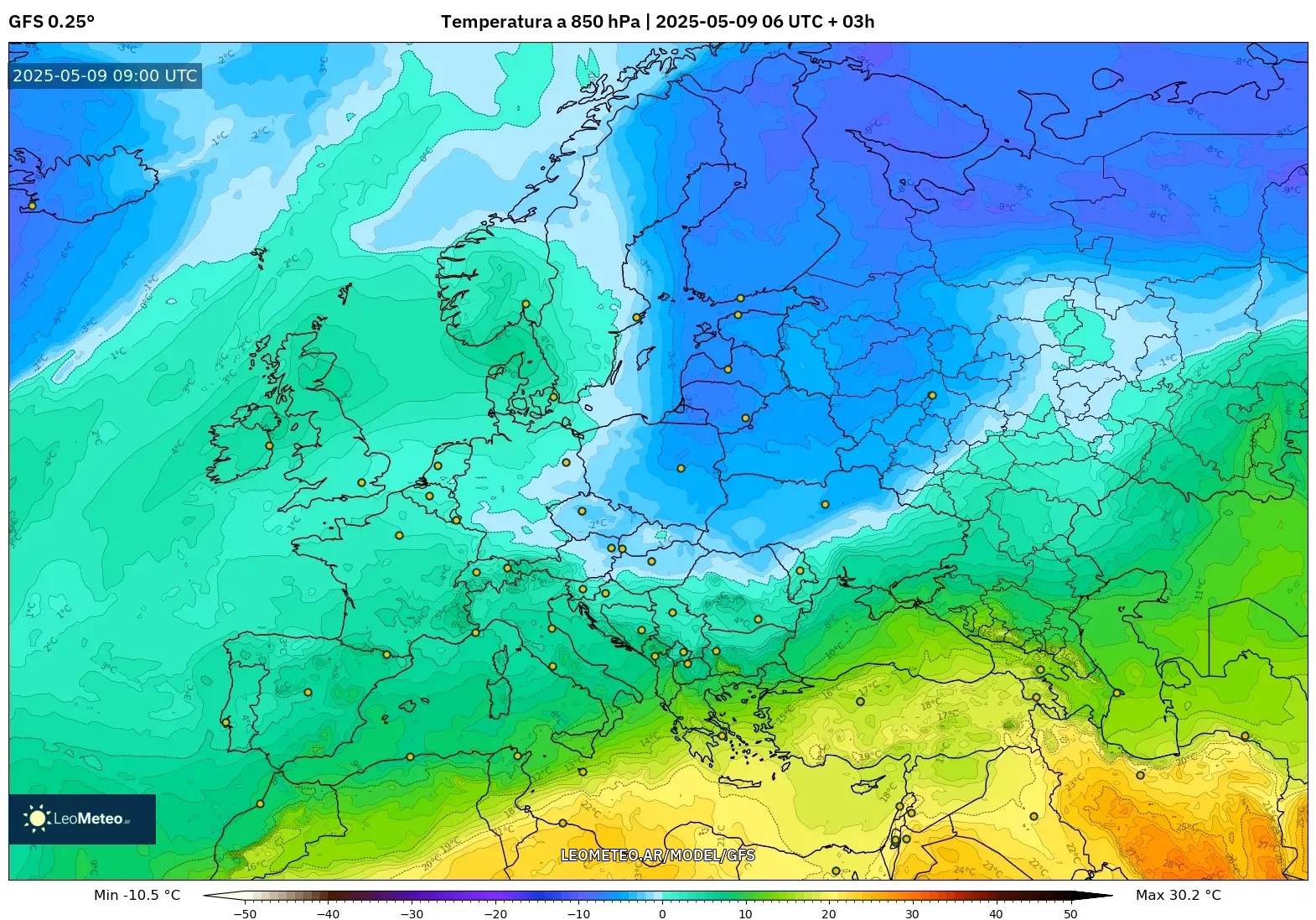 GFS - Europa, Temperatura a 850 hPa