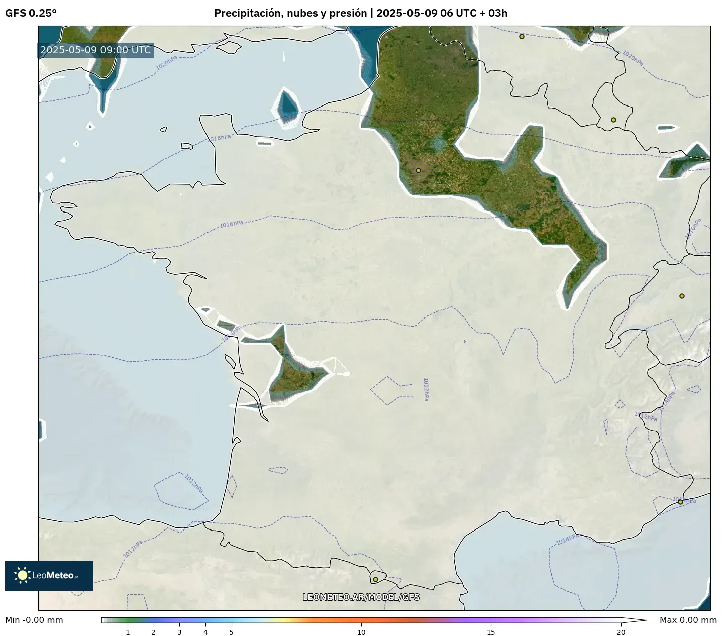 GFS - Francia, Precipitación, nubes y presión GFS - Francia, Precipitación, nubes y presión