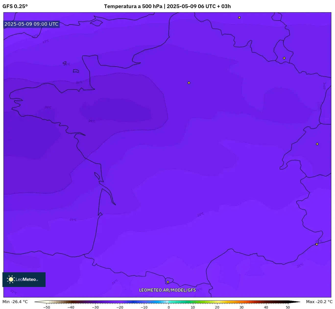 GFS - Francia, Temperatura a 500 hPa GFS - Francia, Temperatura a 500 hPa
