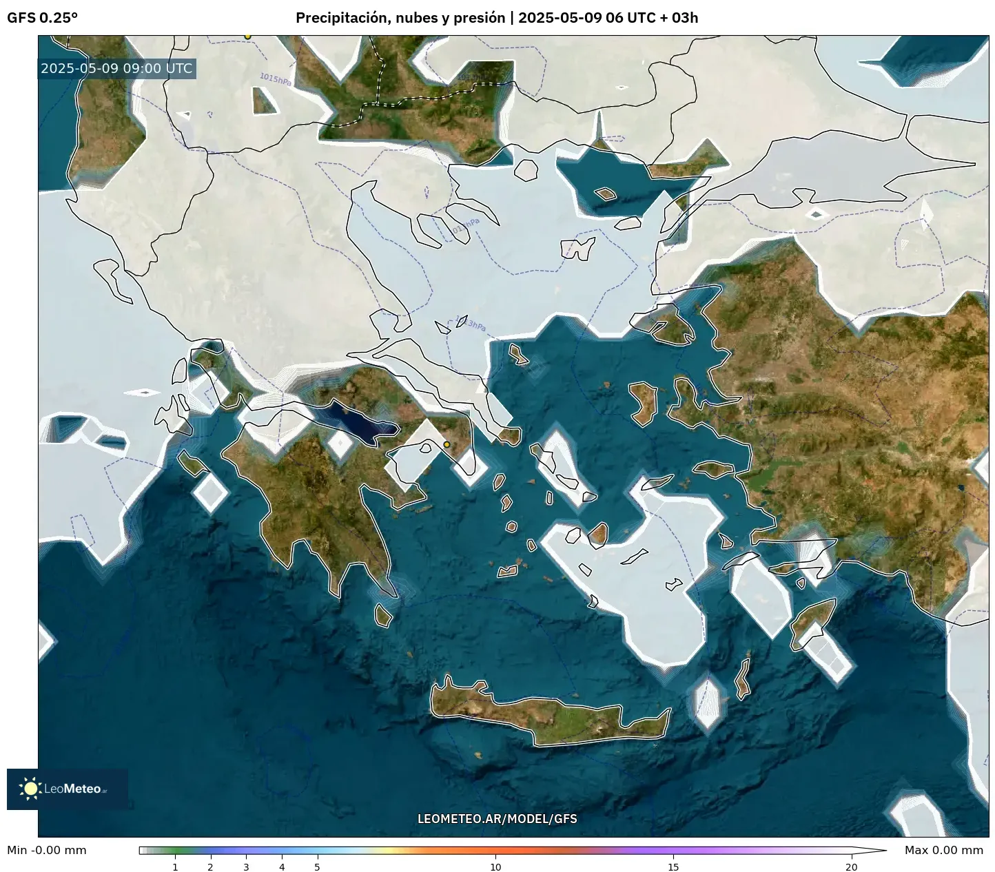 GFS - Grecia, Precipitación, nubes y presión GFS - Grecia, Precipitación, nubes y presión