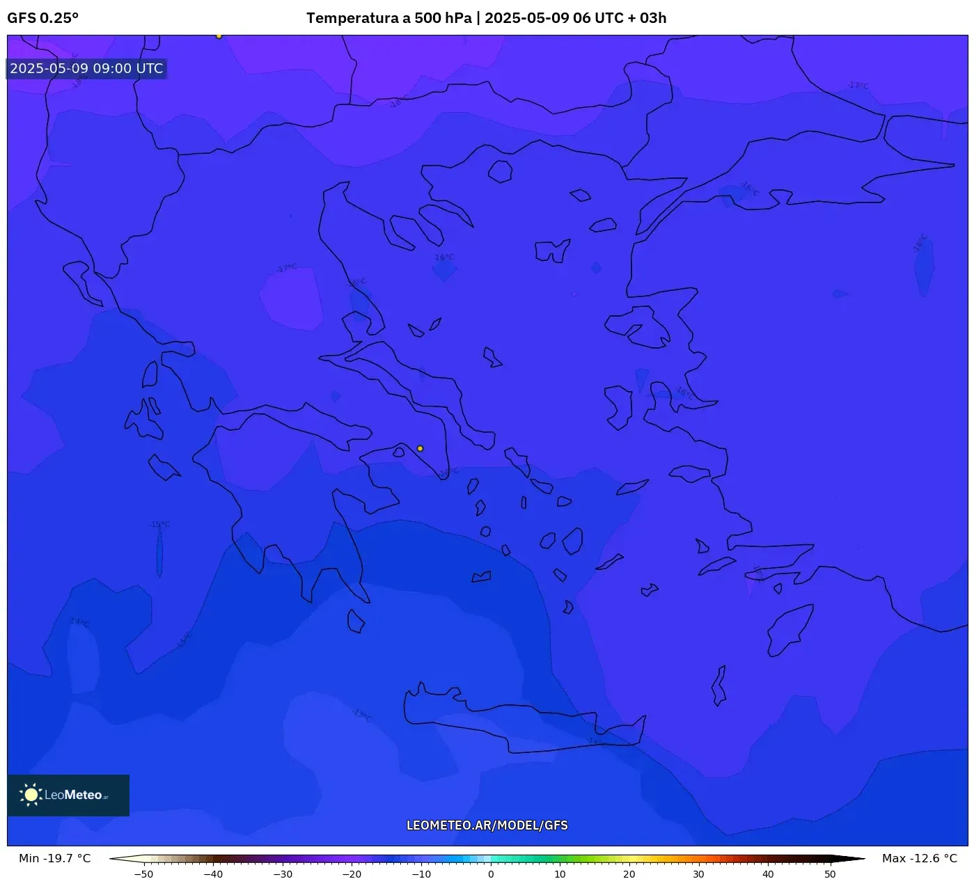 GFS - Grecia, Temperatura a 500 hPa GFS - Grecia, Temperatura a 500 hPa