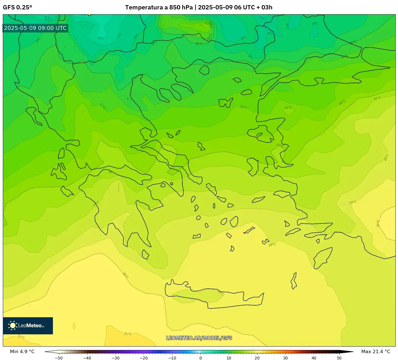 GFS - Grecia, Temperatura a 850 hPa GFS - Grecia, Temperatura a 850 hPa