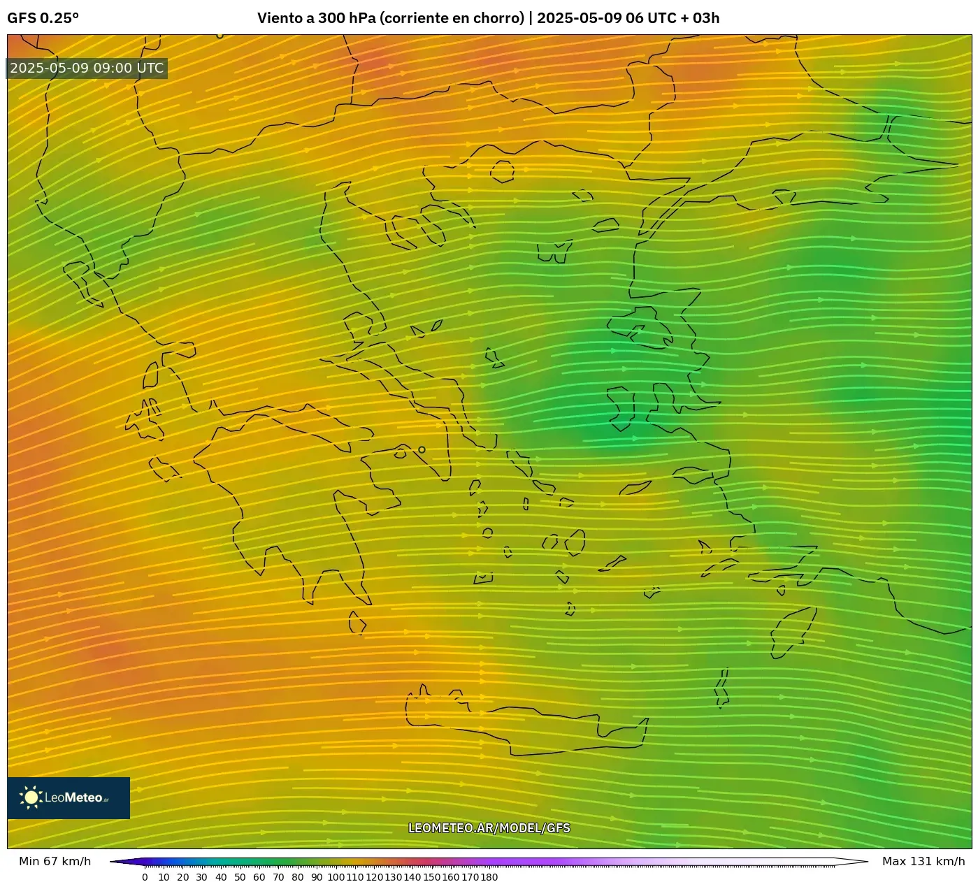 GFS - Grecia, Viento a 300 hPa (corriente en chorro) GFS - Grecia, Viento a 300 hPa (corriente en chorro)