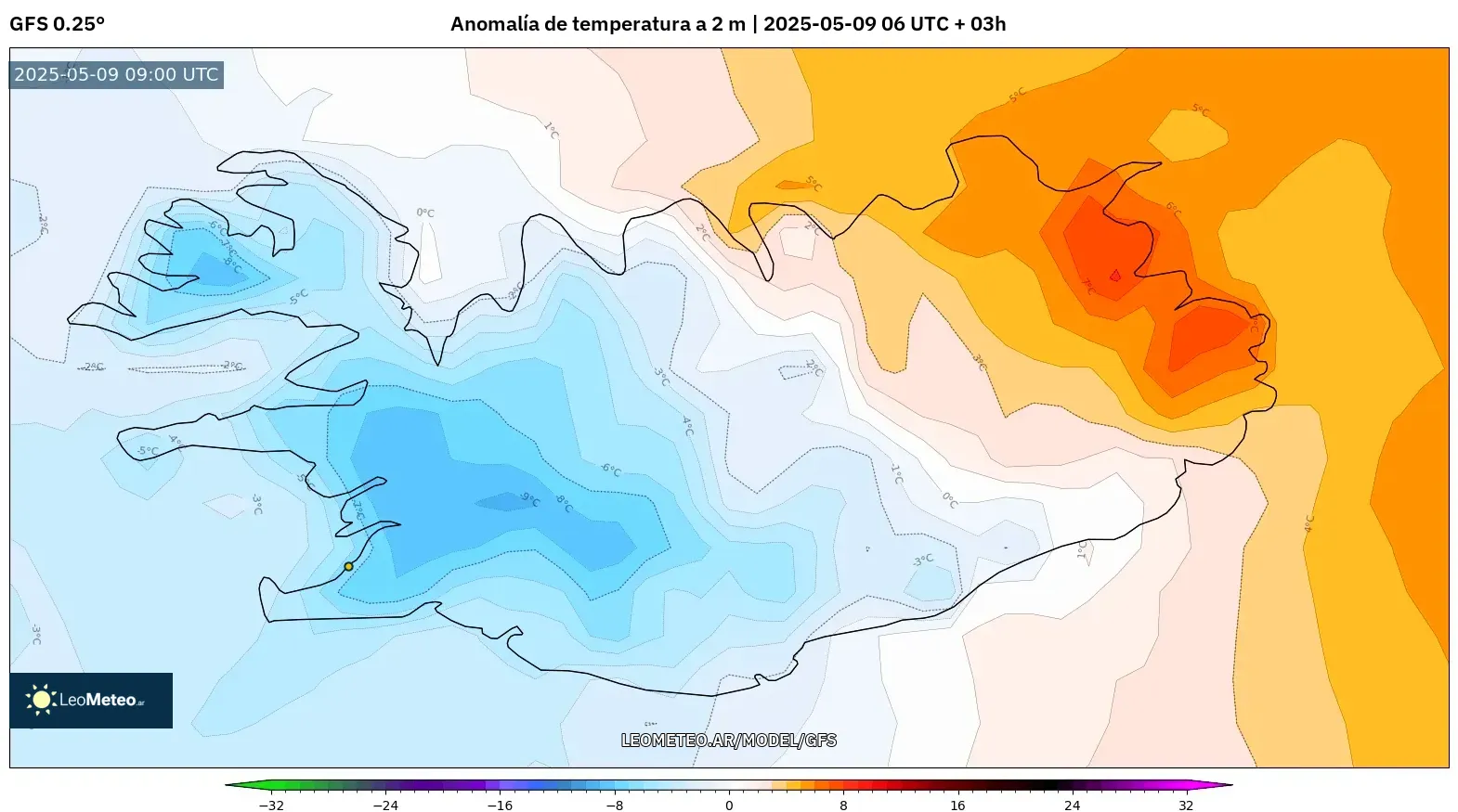 GFS - Islandia, Anomalía de temperatura a 2 m GFS - Islandia, Anomalía de temperatura a 2 m