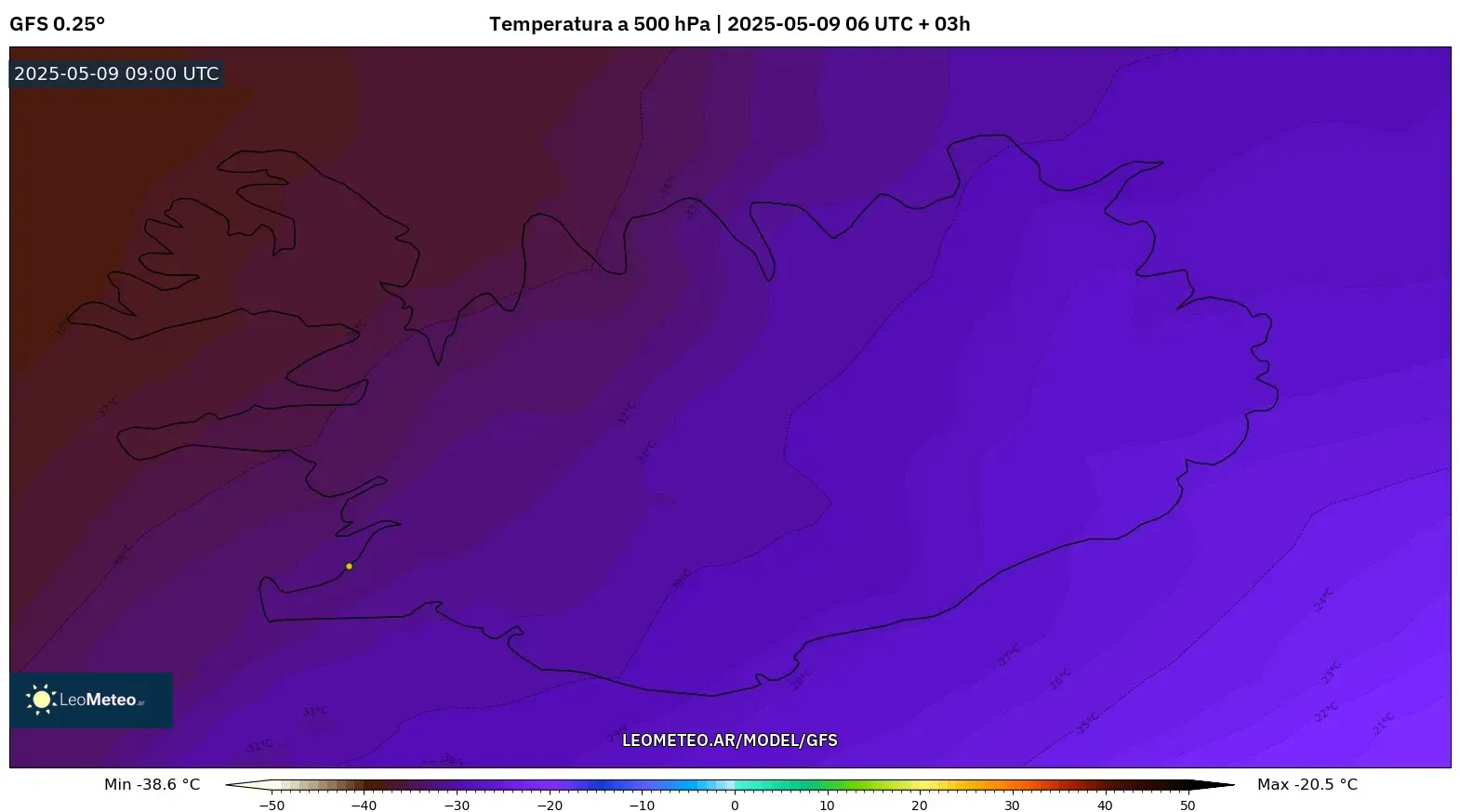 GFS - Islandia, Temperatura a 500 hPa GFS - Islandia, Temperatura a 500 hPa