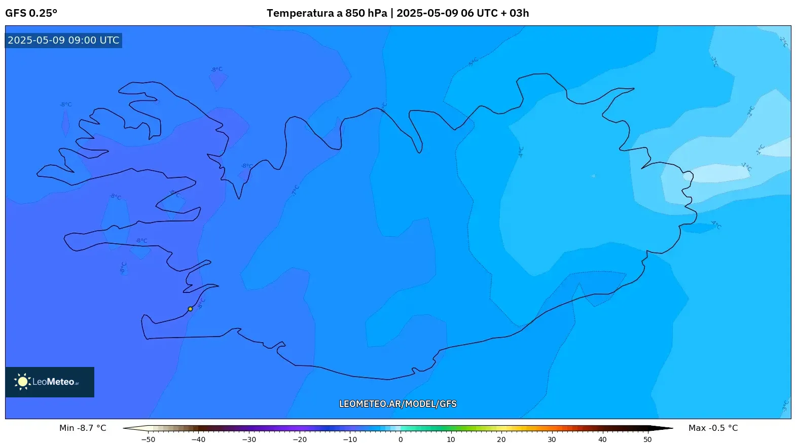 GFS - Islandia, Temperatura a 850 hPa GFS - Islandia, Temperatura a 850 hPa