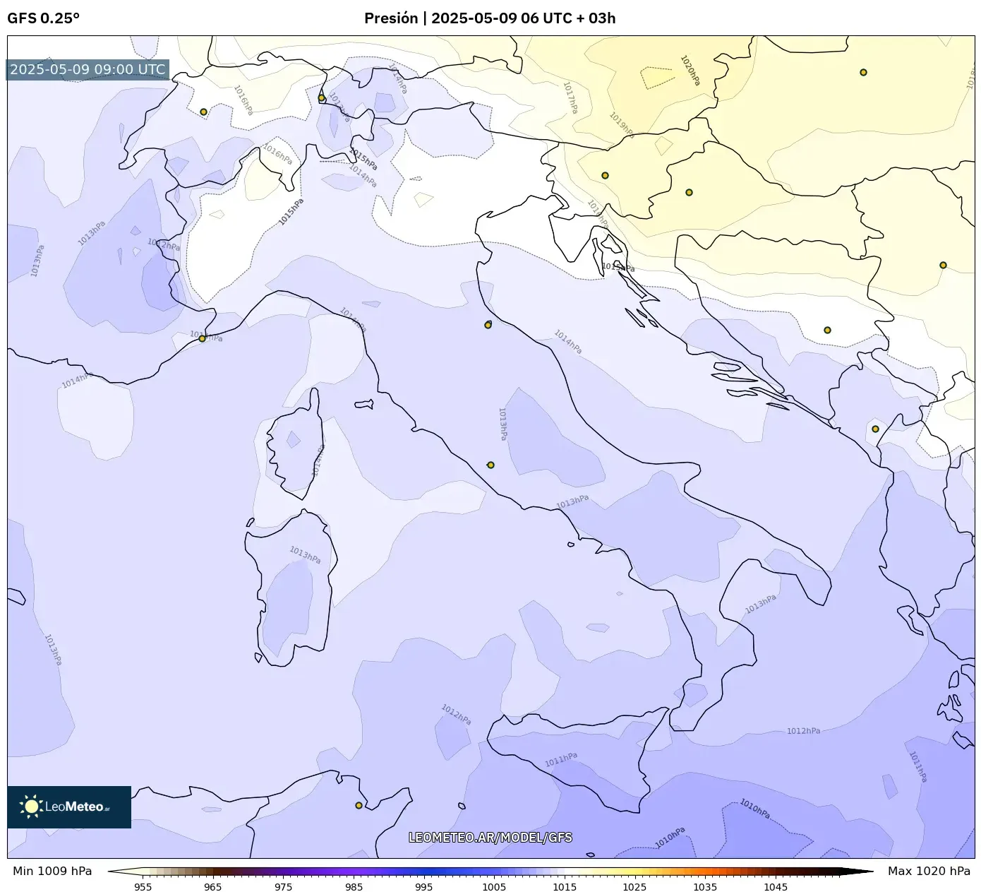 GFS - Italia, Presión GFS - Italia, Presión