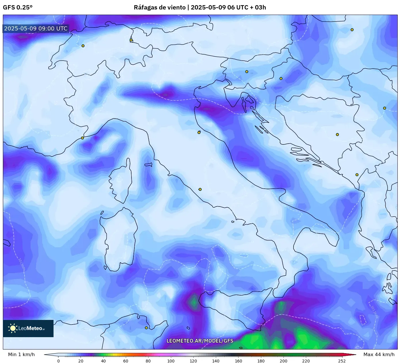 GFS - Italia, Ráfagas de viento GFS - Italia, Ráfagas de viento