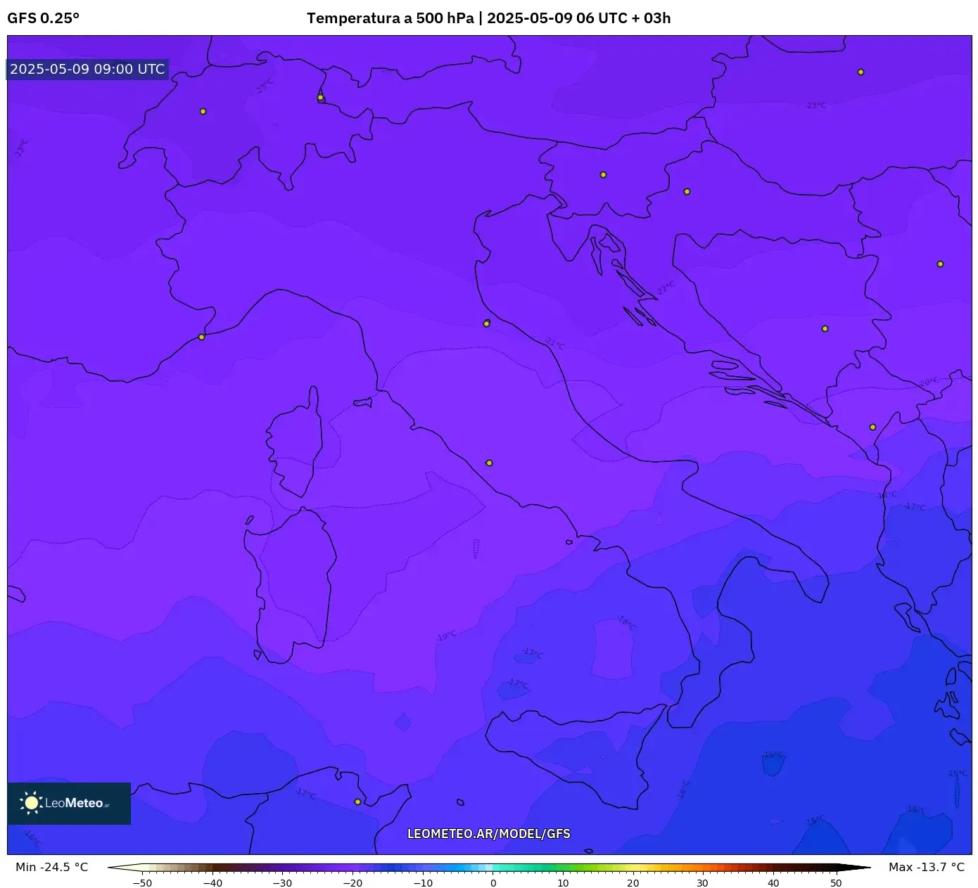 GFS - Italia, Temperatura a 500 hPa GFS - Italia, Temperatura a 500 hPa
