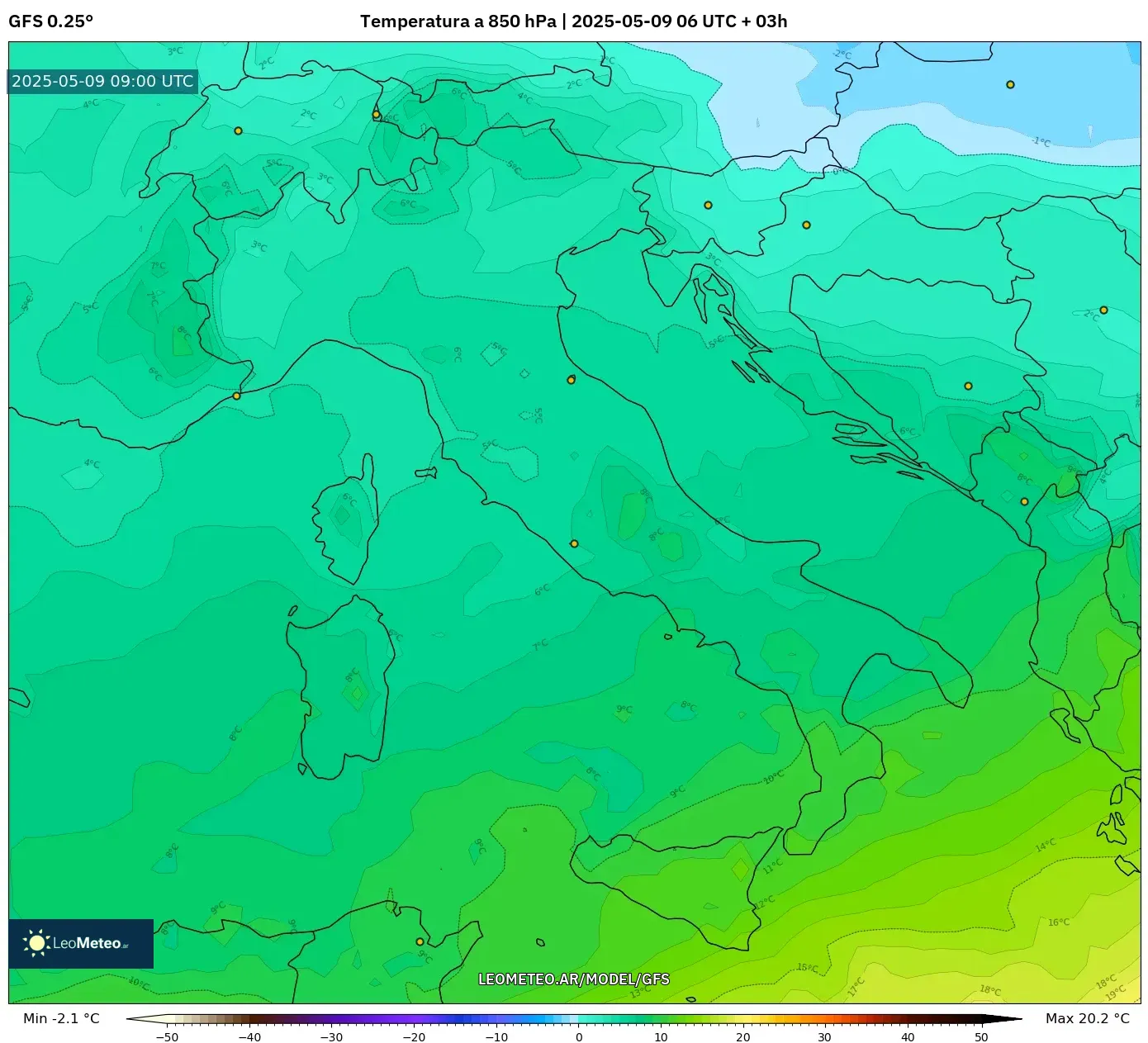 GFS - Italia, Temperatura a 850 hPa GFS - Italia, Temperatura a 850 hPa