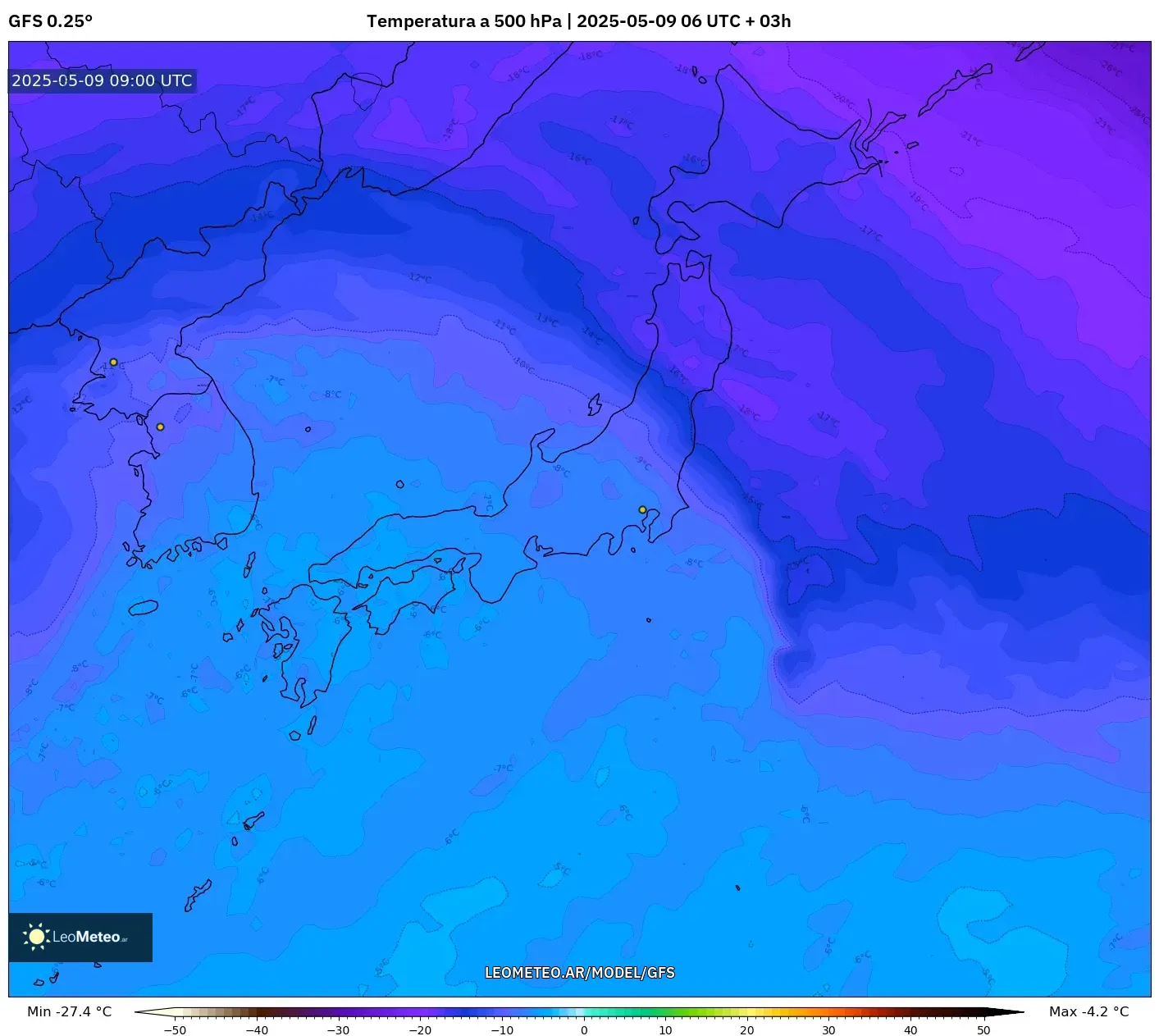 GFS - Japón, Temperatura a 500 hPa GFS - Japón, Temperatura a 500 hPa