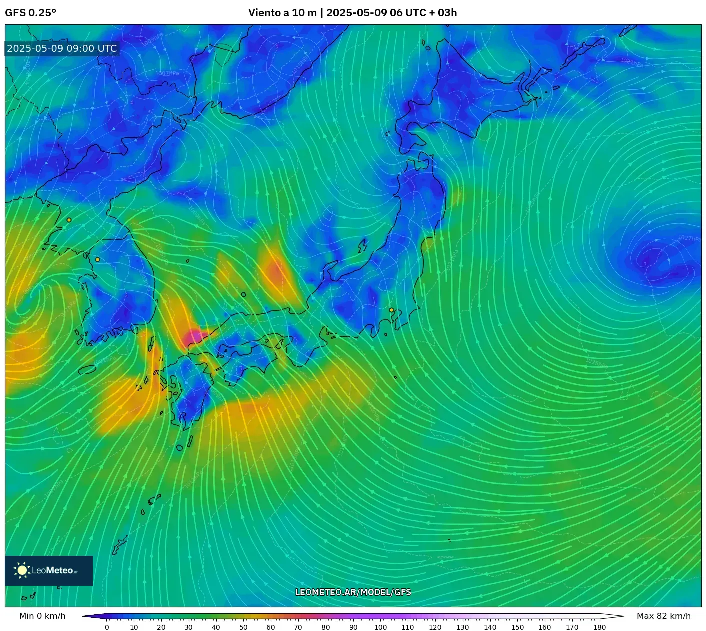 GFS - Japón, Viento a 10 m GFS - Japón, Viento a 10 m