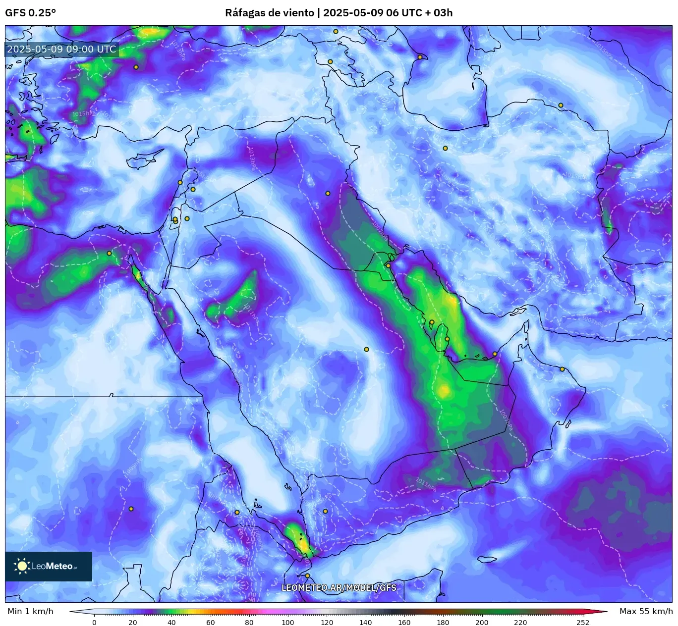 GFS - Oriente Medio, Ráfagas de viento GFS - Oriente Medio, Ráfagas de viento