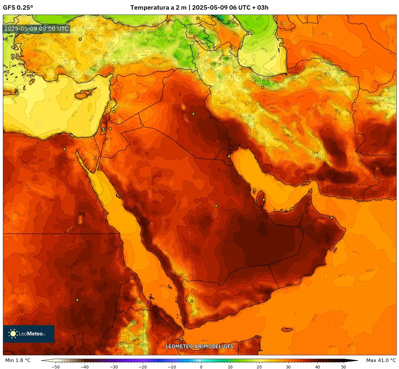 GFS - Oriente Medio, Temperatura a 2 m GFS - Oriente Medio, Temperatura a 2 m