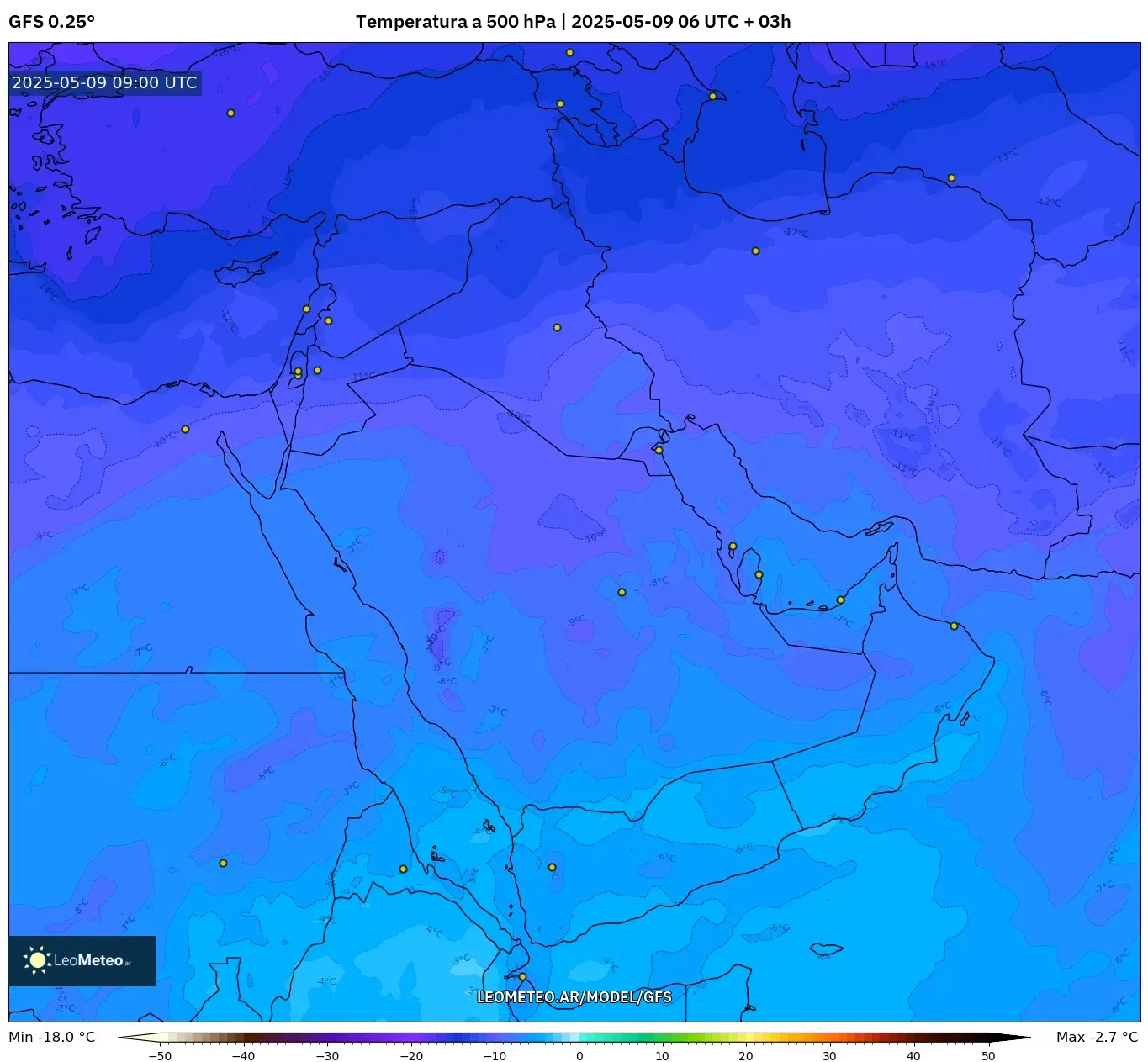 GFS - Oriente Medio, Temperatura a 500 hPa GFS - Oriente Medio, Temperatura a 500 hPa