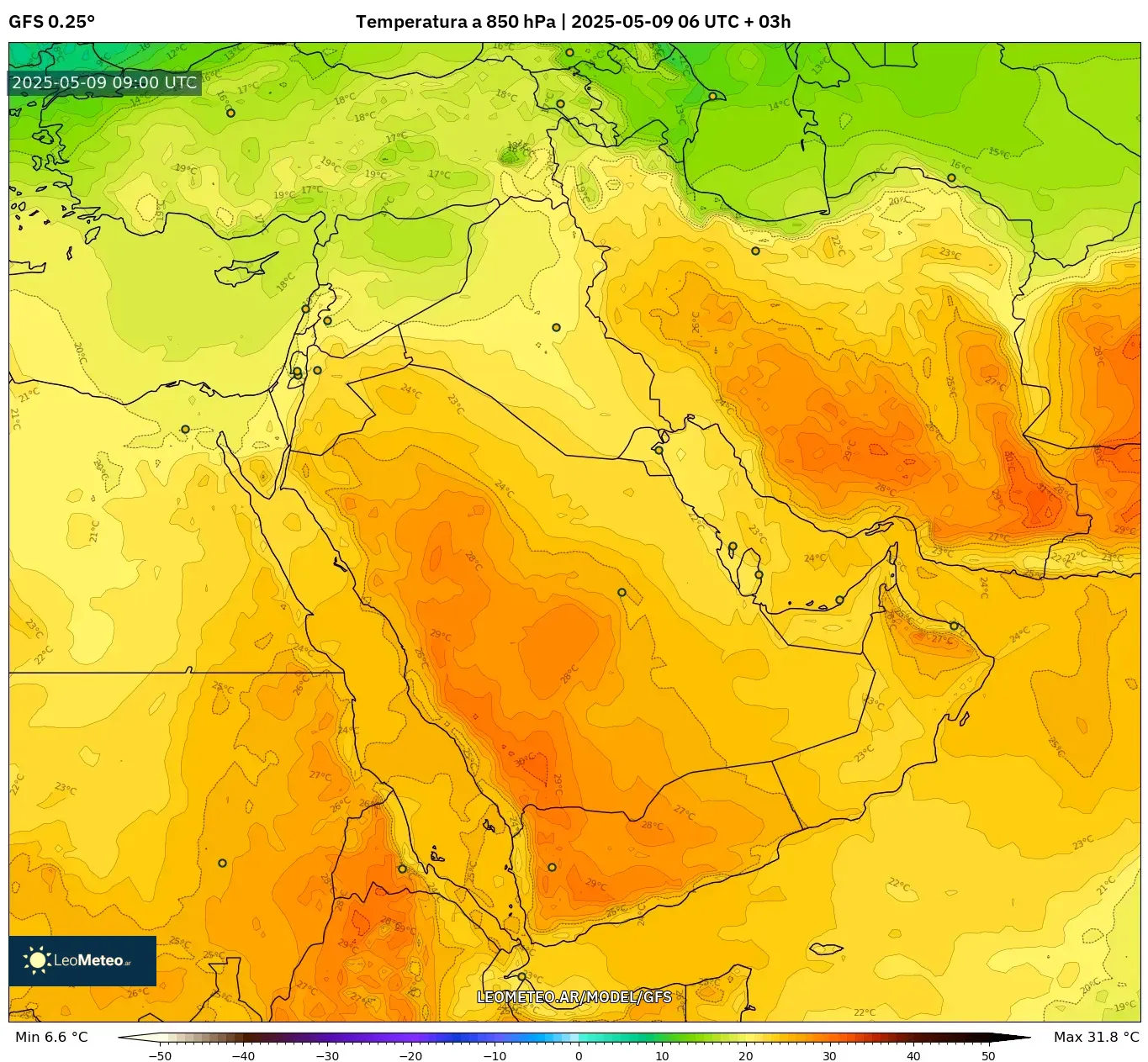 GFS - Oriente Medio, Temperatura a 850 hPa GFS - Oriente Medio, Temperatura a 850 hPa