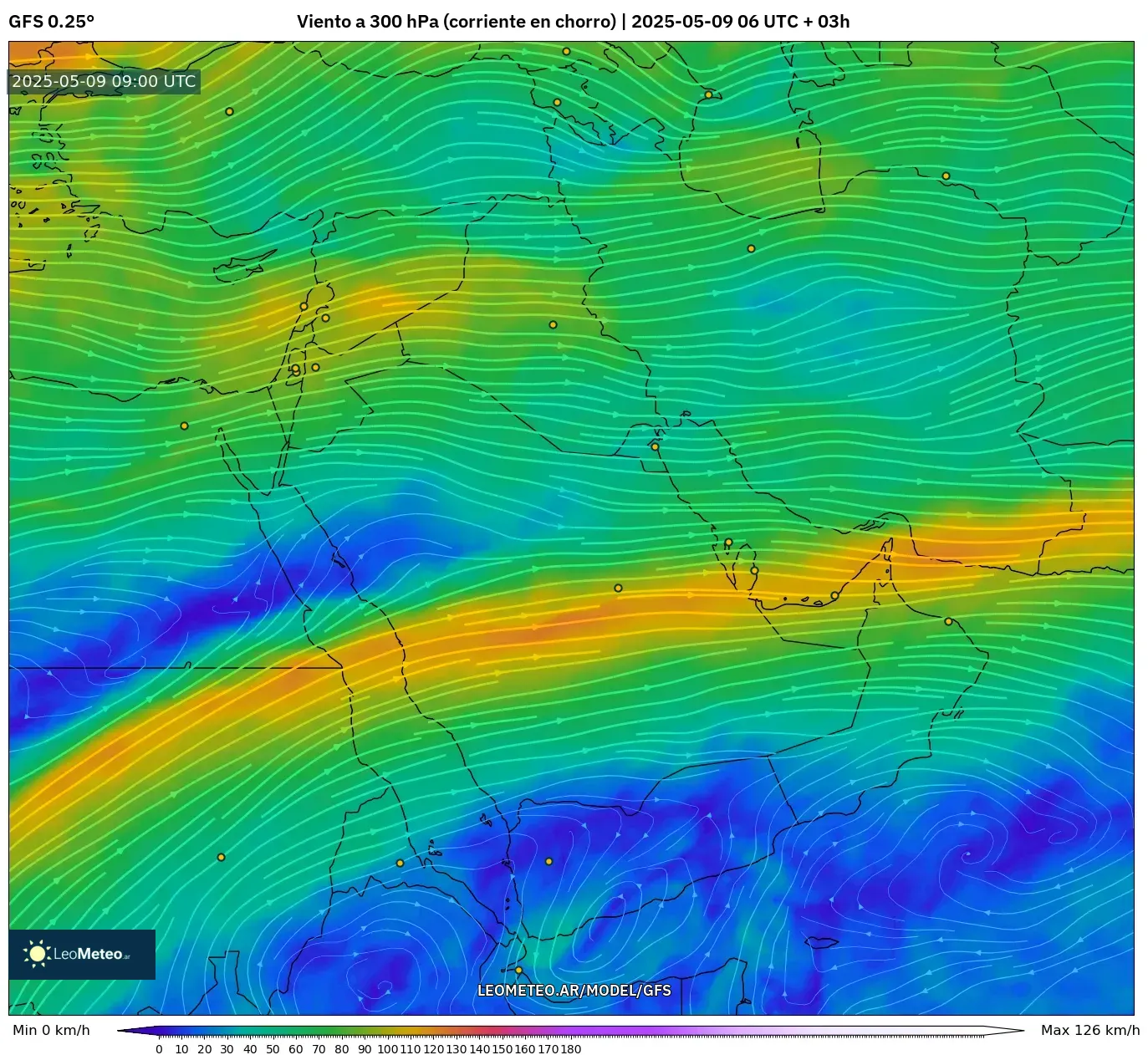 GFS - Oriente Medio, Viento a 300 hPa (corriente en chorro) GFS - Oriente Medio, Viento a 300 hPa (corriente en chorro)