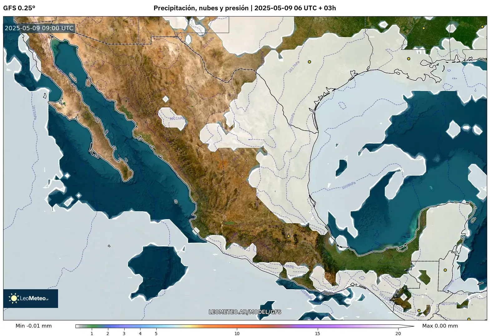 GFS - México, Precipitación, nubes y presión GFS - México, Precipitación, nubes y presión