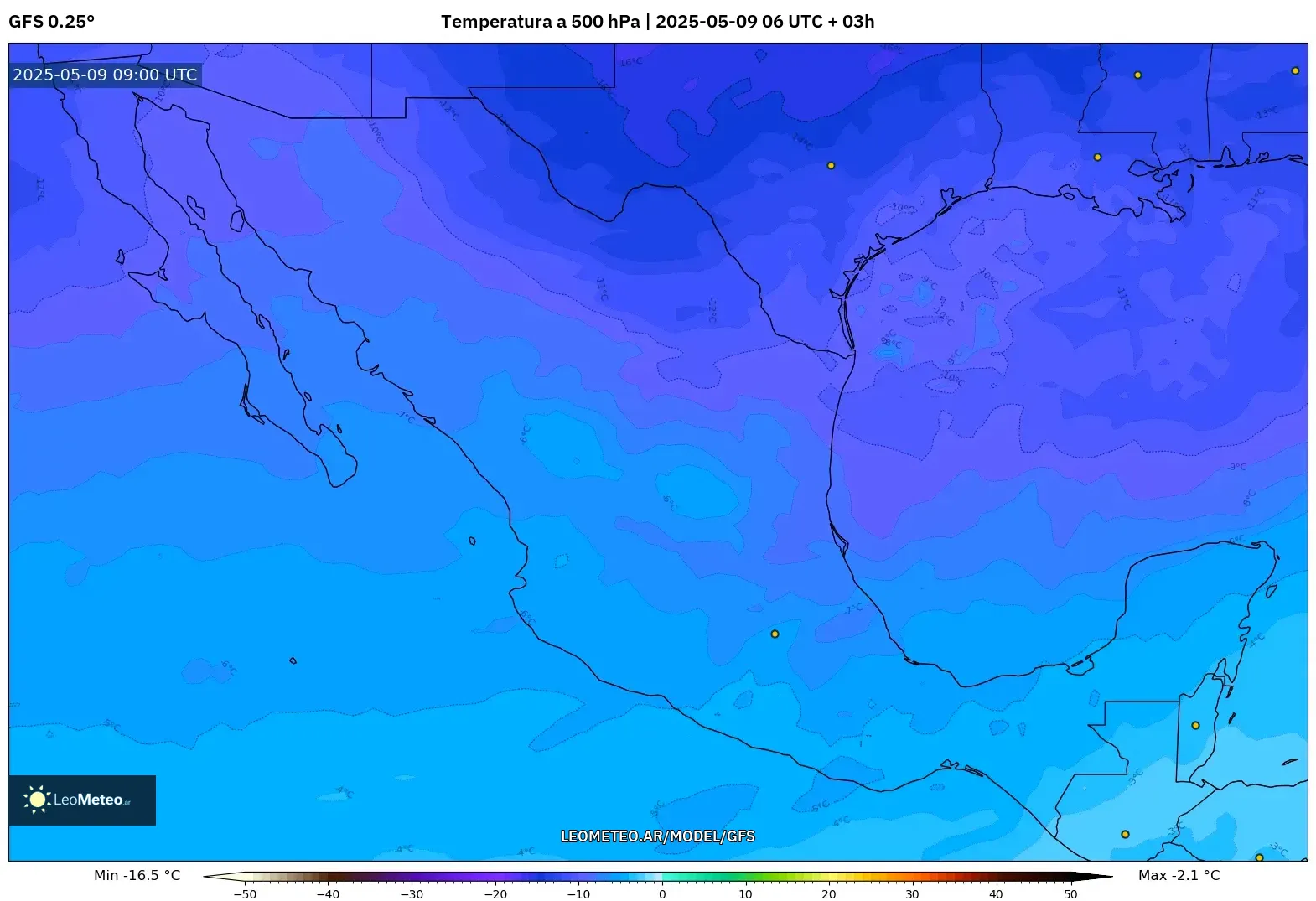 GFS - México, Temperatura a 500 hPa GFS - México, Temperatura a 500 hPa