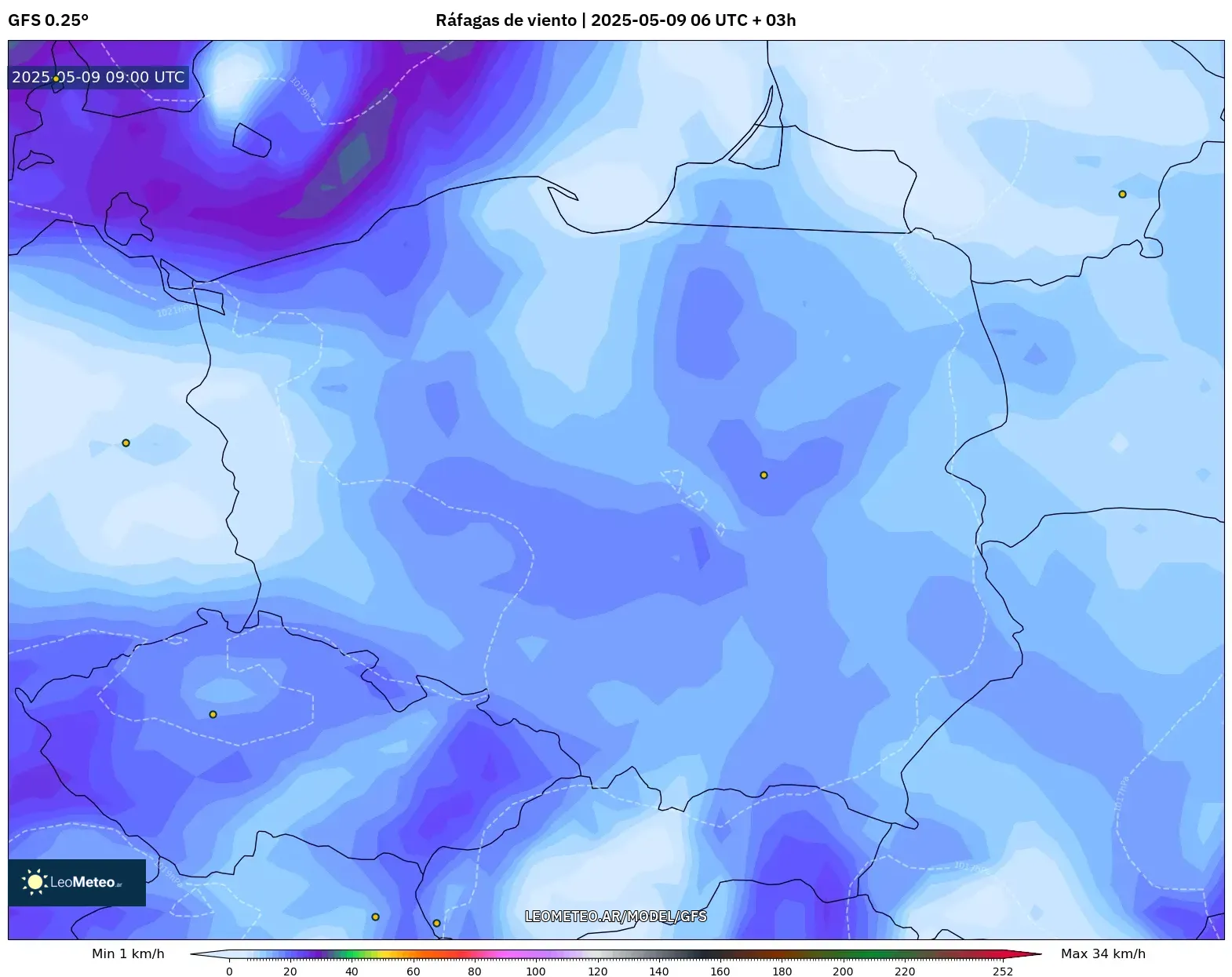 GFS - Polonia, Ráfagas de viento GFS - Polonia, Ráfagas de viento