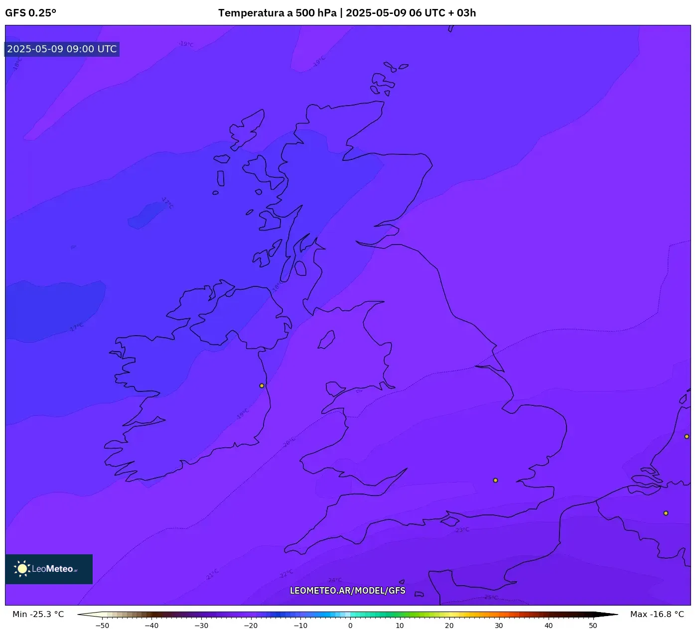 GFS - Reino Unido, Temperatura a 500 hPa GFS - Reino Unido, Temperatura a 500 hPa