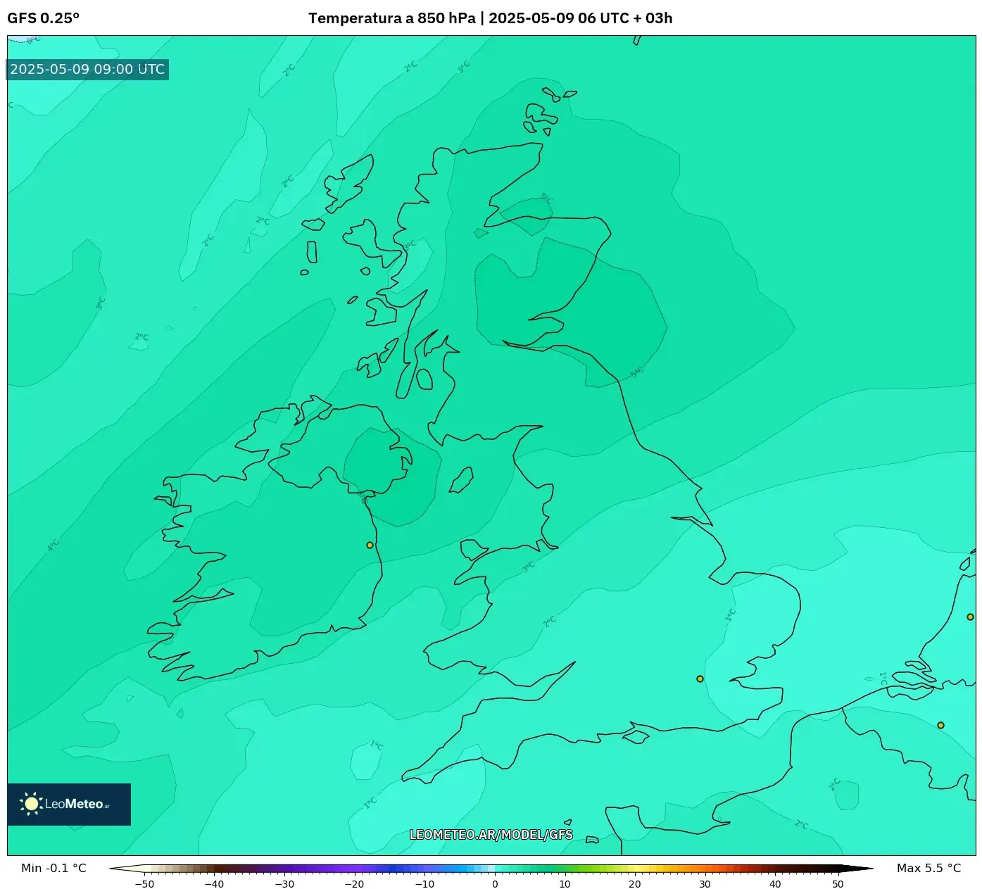 GFS - Reino Unido, Temperatura a 850 hPa GFS - Reino Unido, Temperatura a 850 hPa