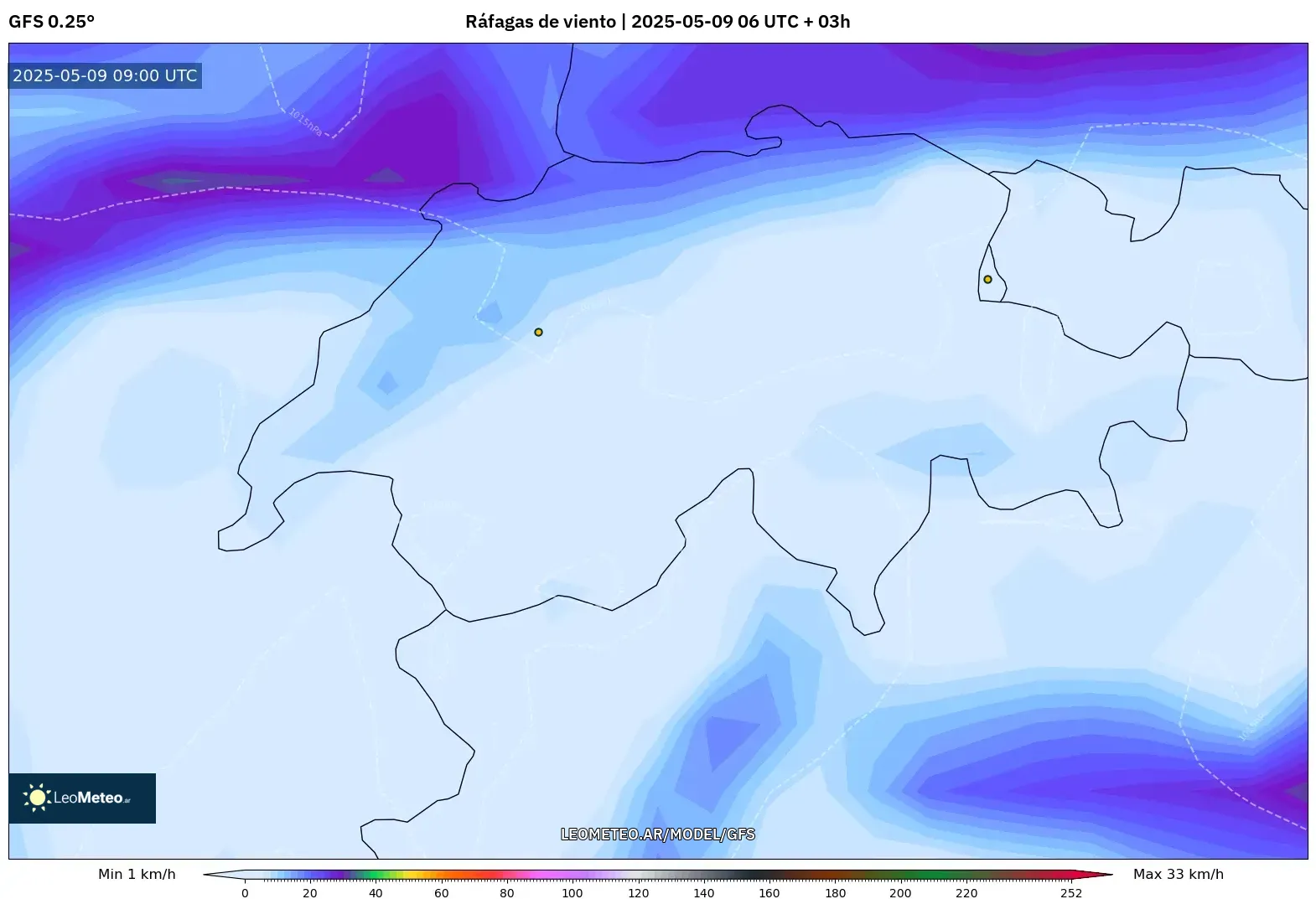 GFS - Suiza, Ráfagas de viento GFS - Suiza, Ráfagas de viento