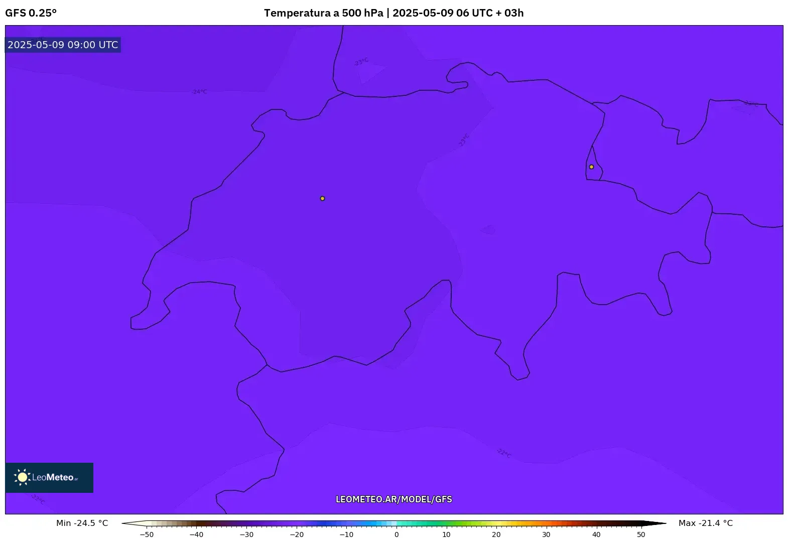GFS - Suiza, Temperatura a 500 hPa GFS - Suiza, Temperatura a 500 hPa