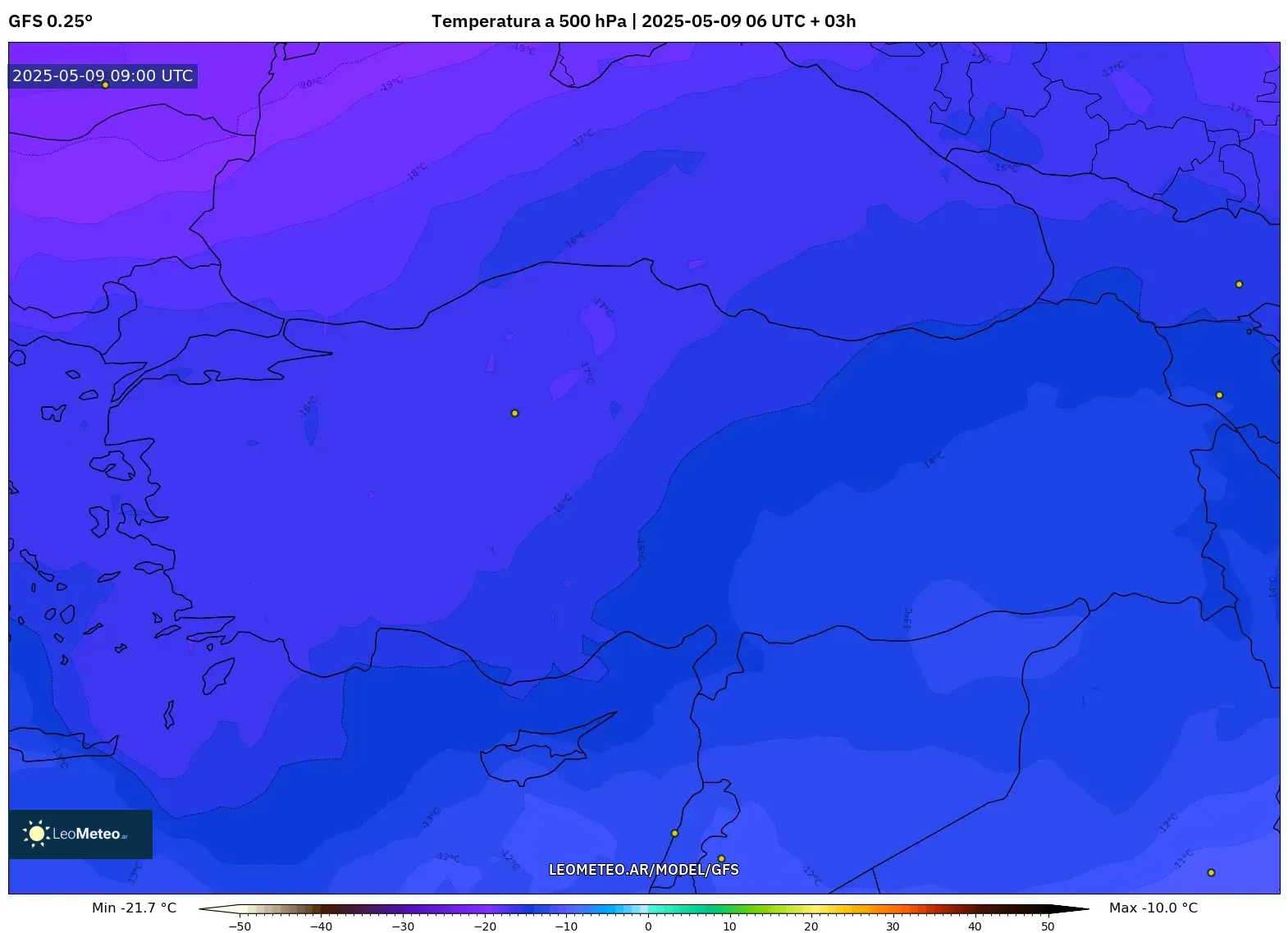 GFS - Turquía, Temperatura a 500 hPa GFS - Turquía, Temperatura a 500 hPa