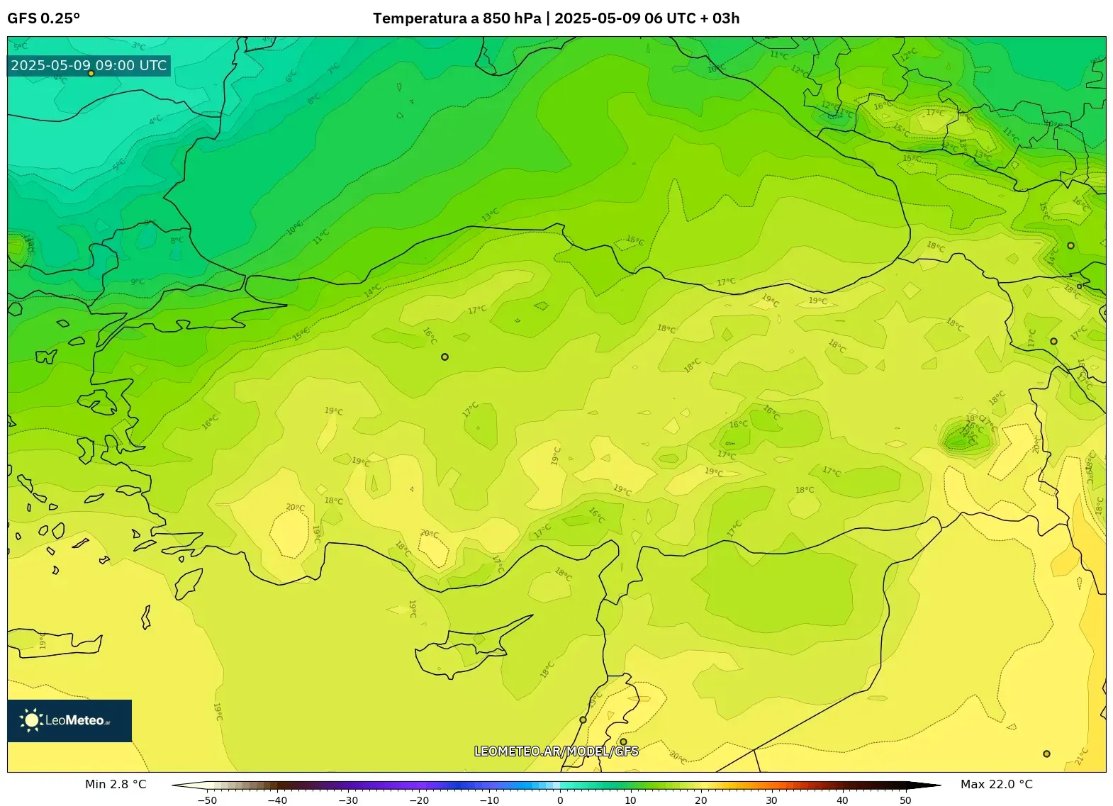 GFS - Turquía, Temperatura a 850 hPa GFS - Turquía, Temperatura a 850 hPa