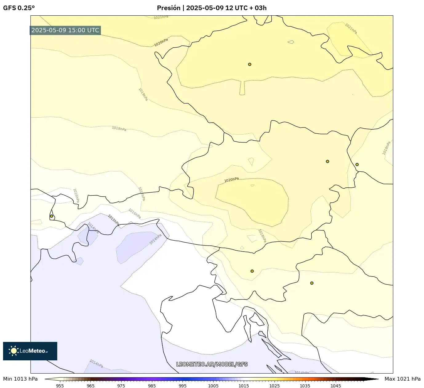 GFS - Austria, Presión GFS - Austria, Presión