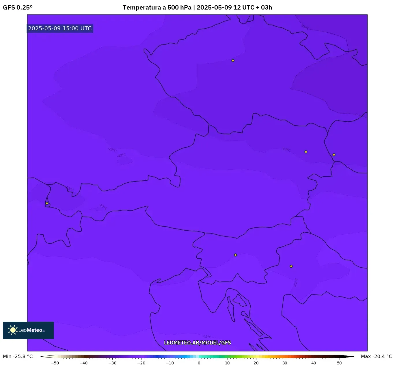 GFS - Austria, Temperatura a 500 hPa GFS - Austria, Temperatura a 500 hPa