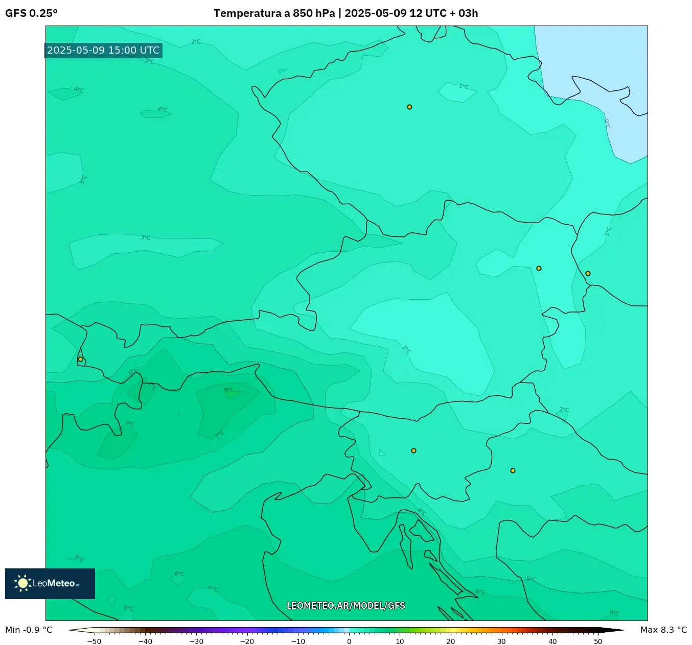 GFS - Austria, Temperatura a 850 hPa GFS - Austria, Temperatura a 850 hPa