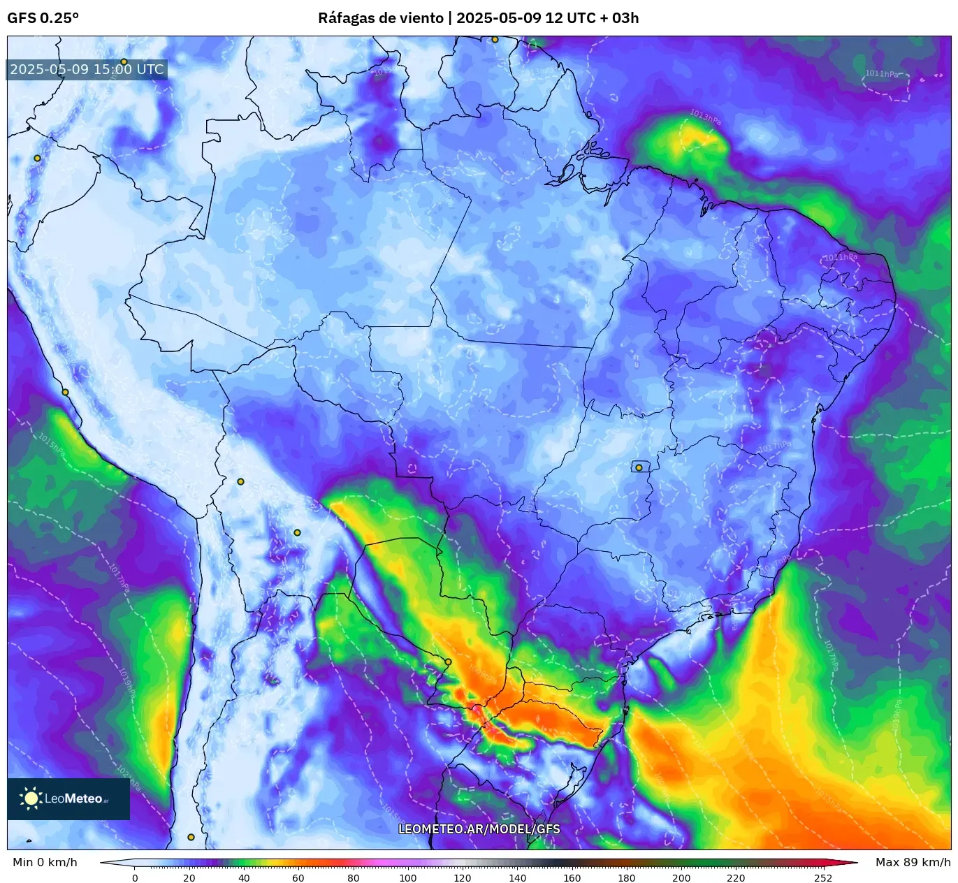 GFS - Brasil, Ráfagas de viento GFS - Brasil, Ráfagas de viento