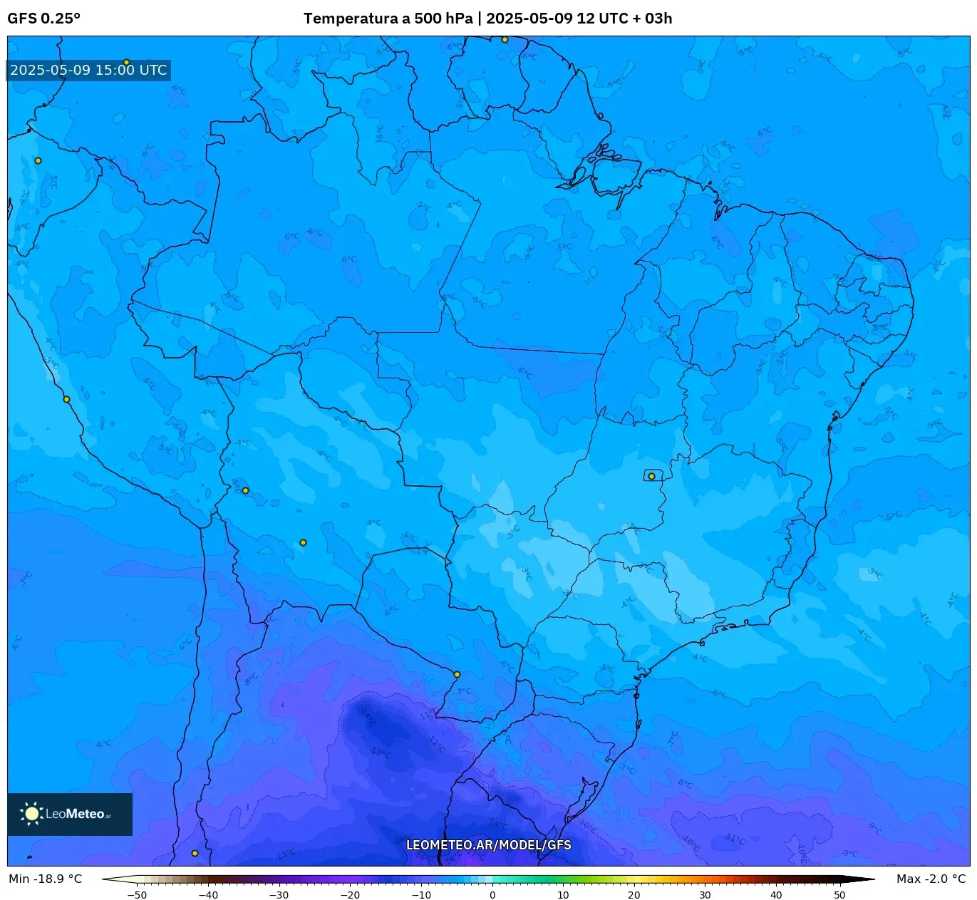 GFS - Brasil, Temperatura a 500 hPa GFS - Brasil, Temperatura a 500 hPa